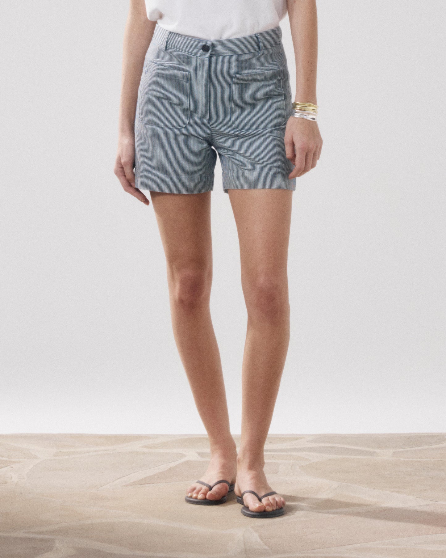 Women's White & Blue Cotton Short Solene BFSB618-01