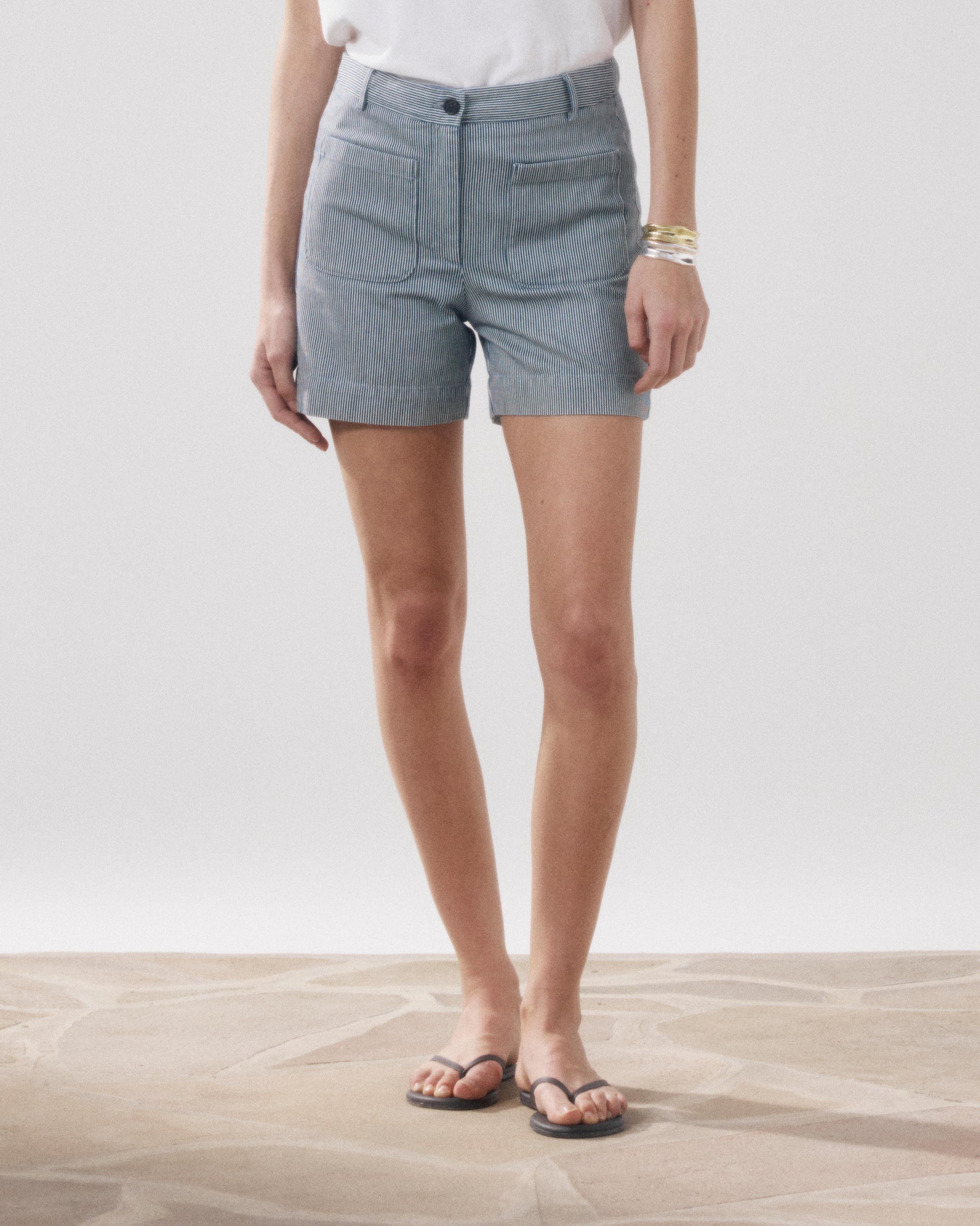 Women's White & Blue Cotton Short Solene BFSB618-01