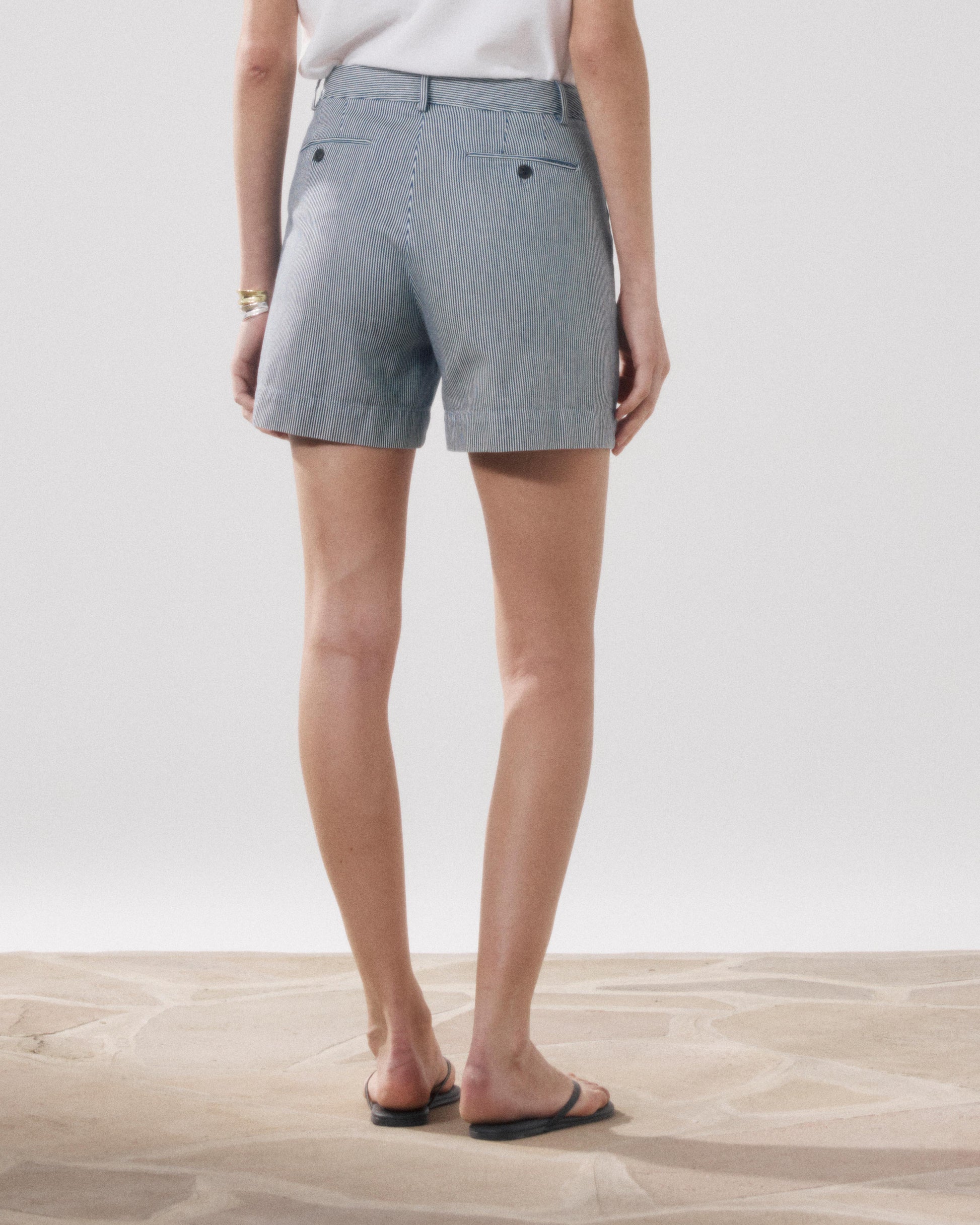 Women's White & Blue Cotton Short Solene BFSB618-01