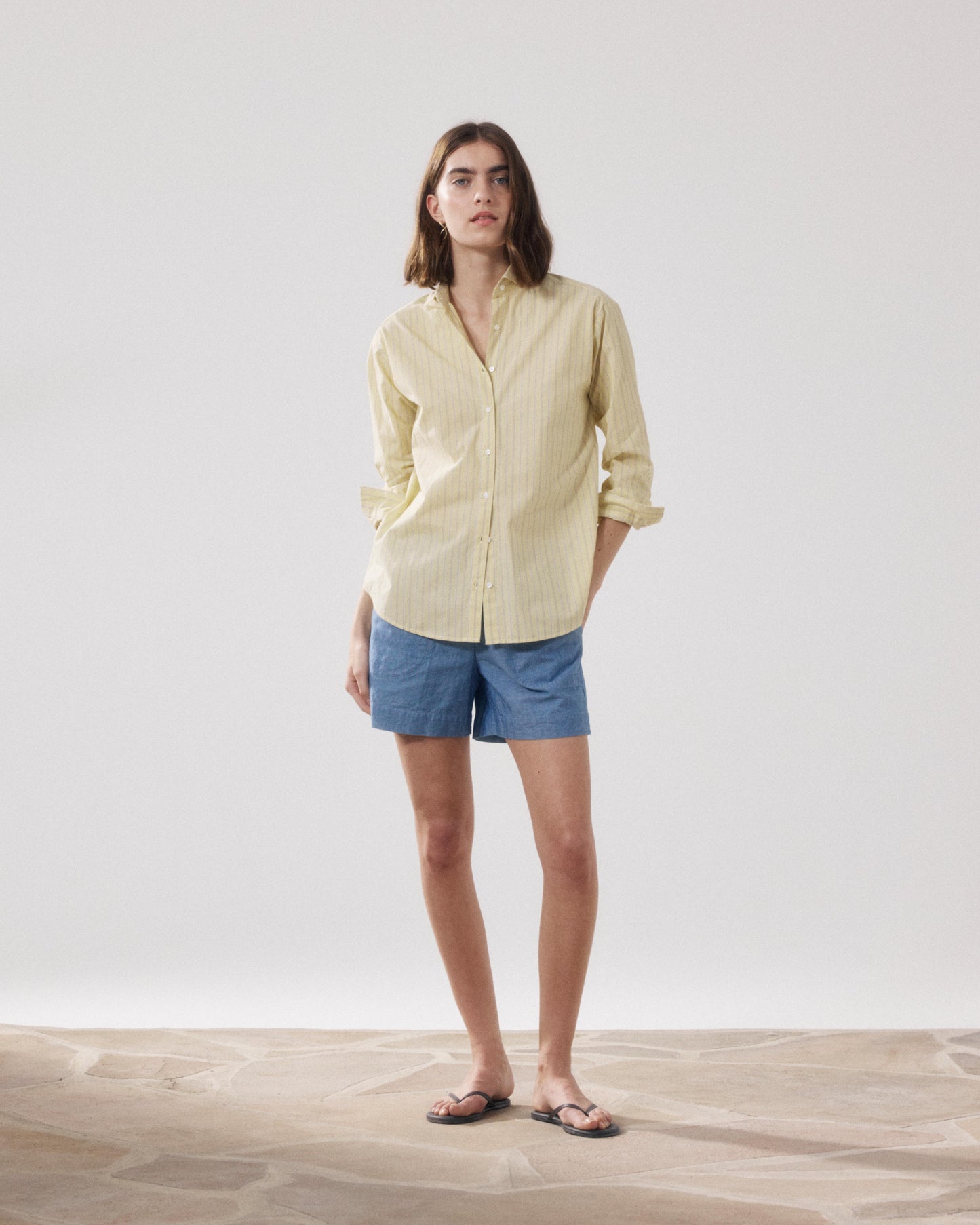 Short Femme en Chambray de Lin Bleu Denim Stefi BFSD619-01