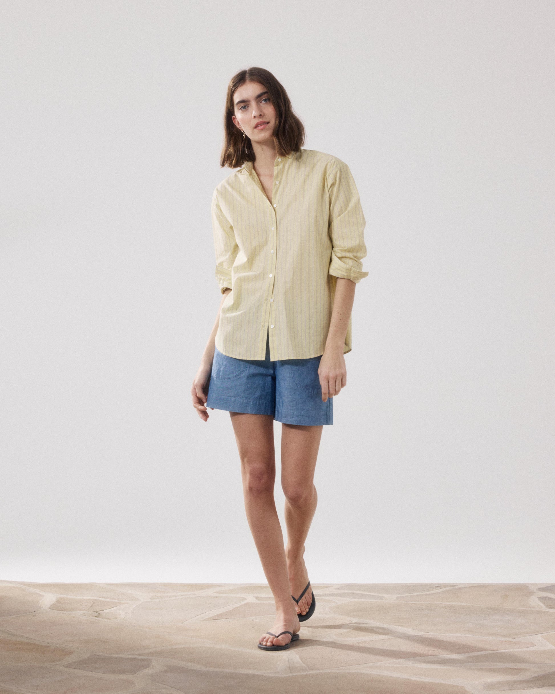 Short Femme en Chambray de Lin Bleu Denim Stefi BFSD619-01