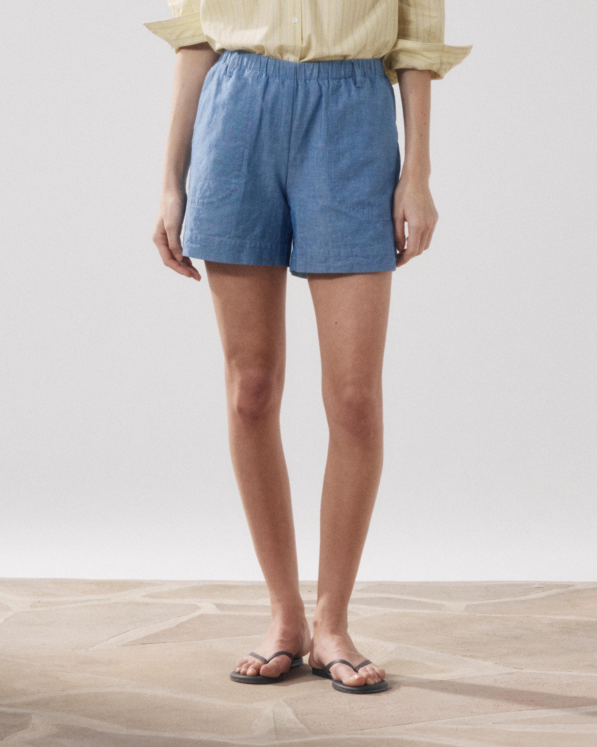 Short Femme en Chambray de Lin Bleu Denim Stefi BFSD619-01