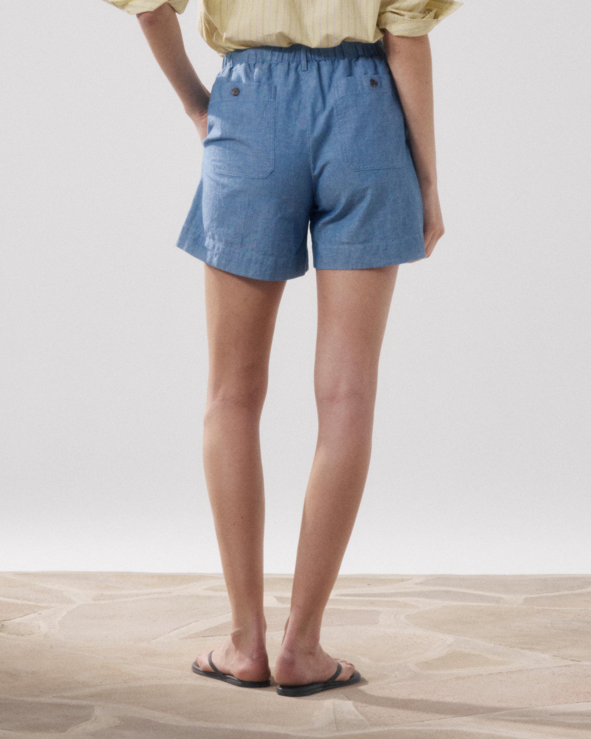 Short Femme en Chambray de Lin Bleu Denim Stefi BFSD619-01