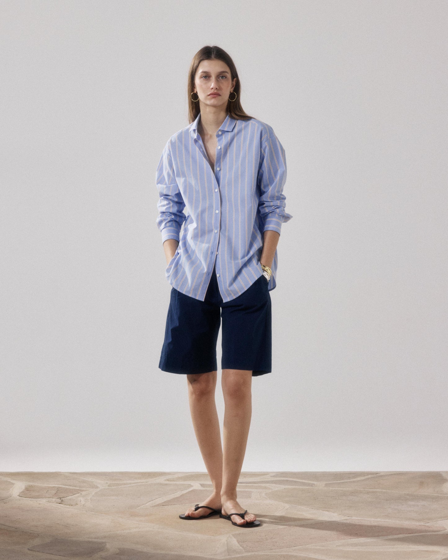 Women's Sterling Midnight Blue Striped Poplin Shorts BFSE605-43