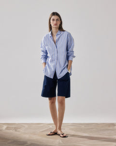 Women's Sterling Midnight Blue Striped Poplin Shorts BFSE605-43