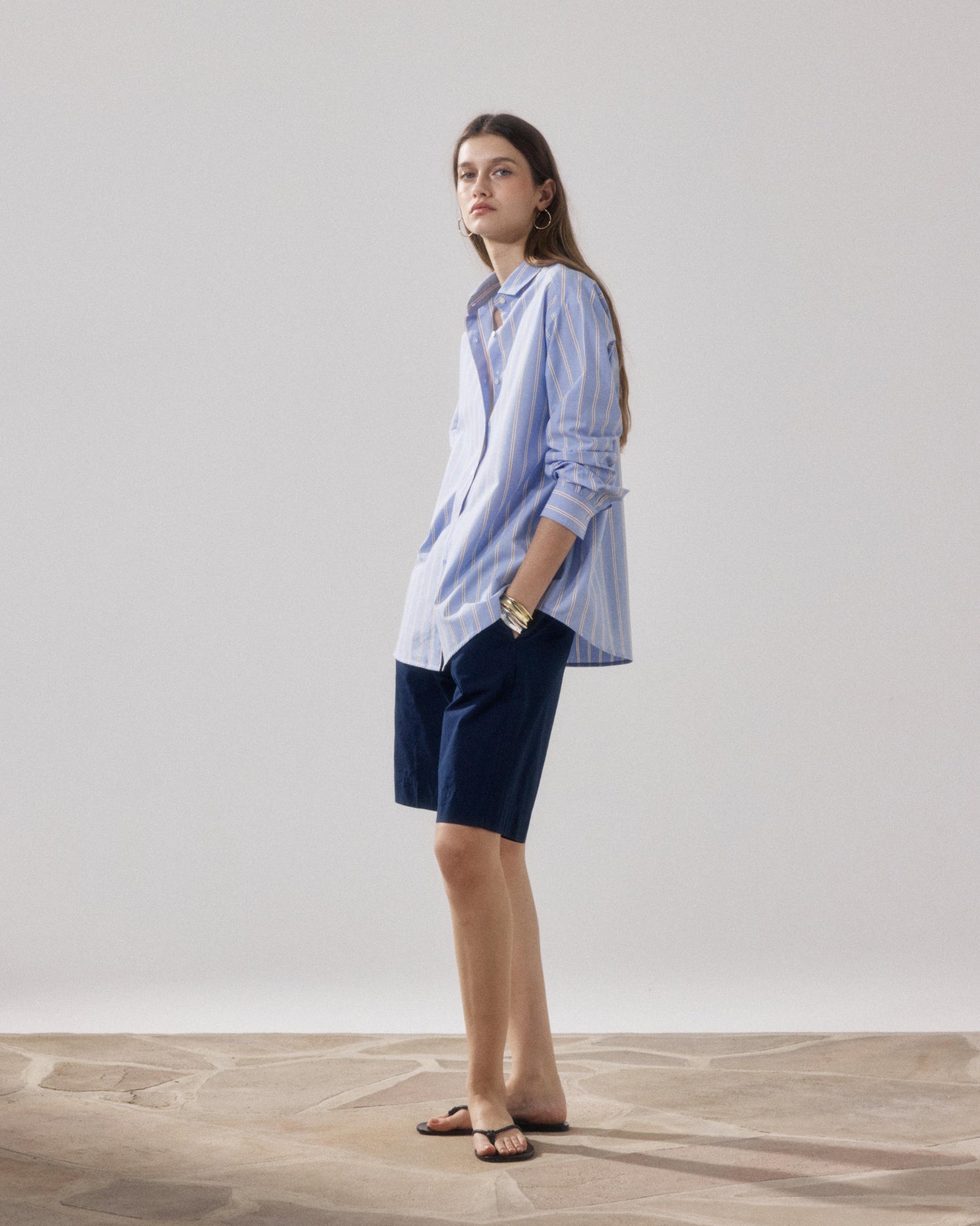 Women's Sterling Midnight Blue Striped Poplin Shorts BFSE605-43