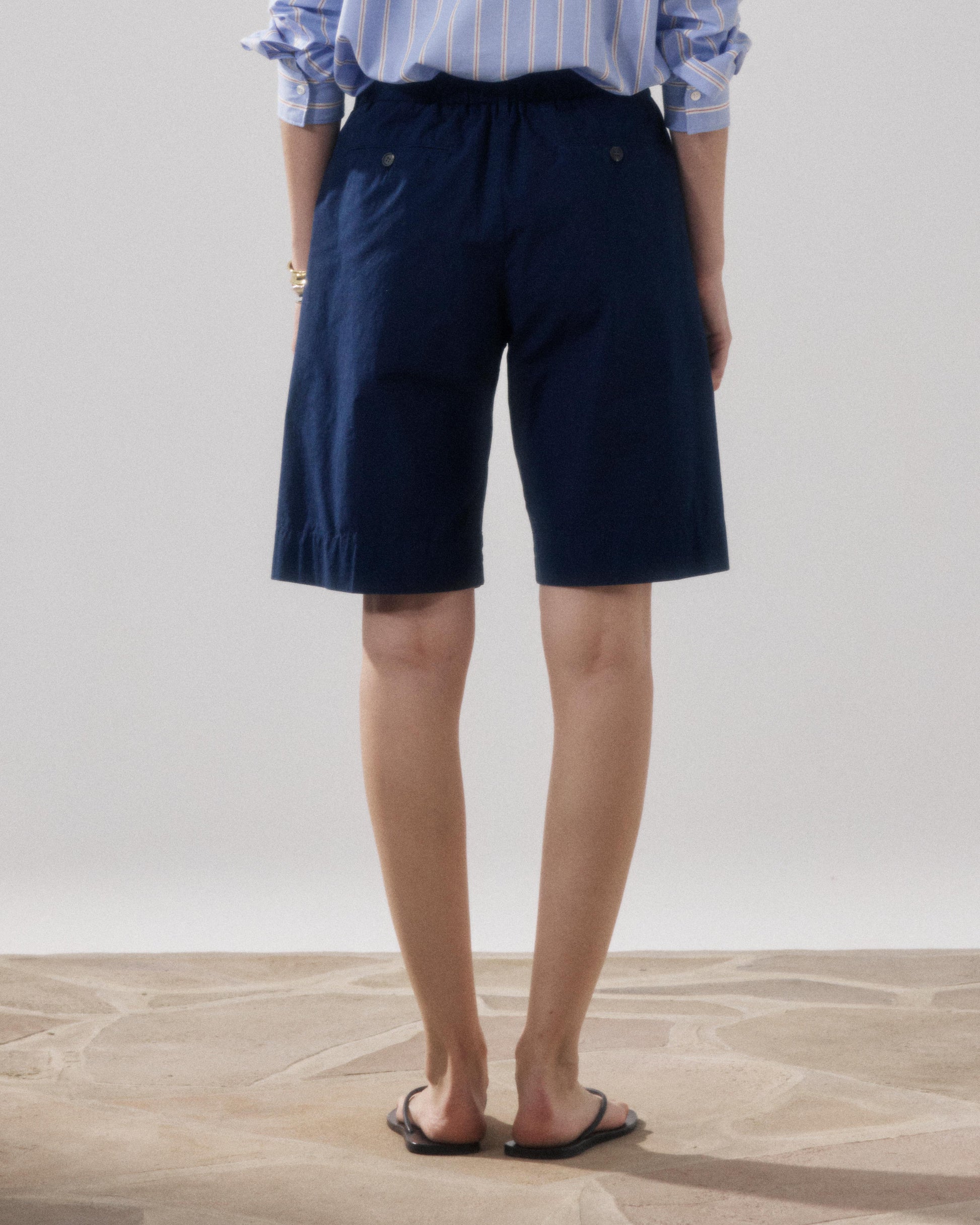 Women's Sterling Midnight Blue Striped Poplin Shorts BFSE605-43