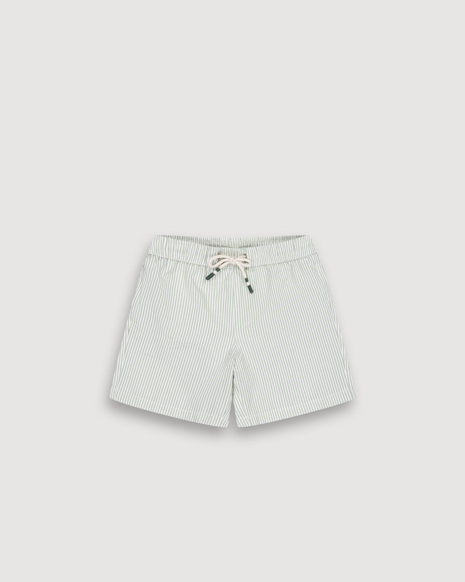 Achille Boy's Light green Seersucker Swim trunks - Image principale