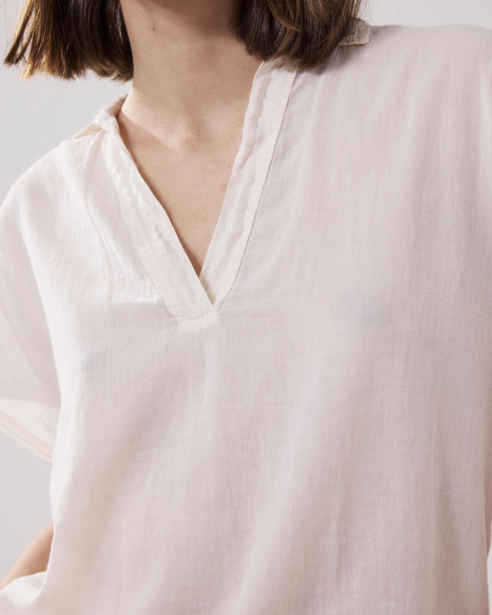 T-Shirt Femme en Coton Bi-Matière Ecru Tuggen - Image 3