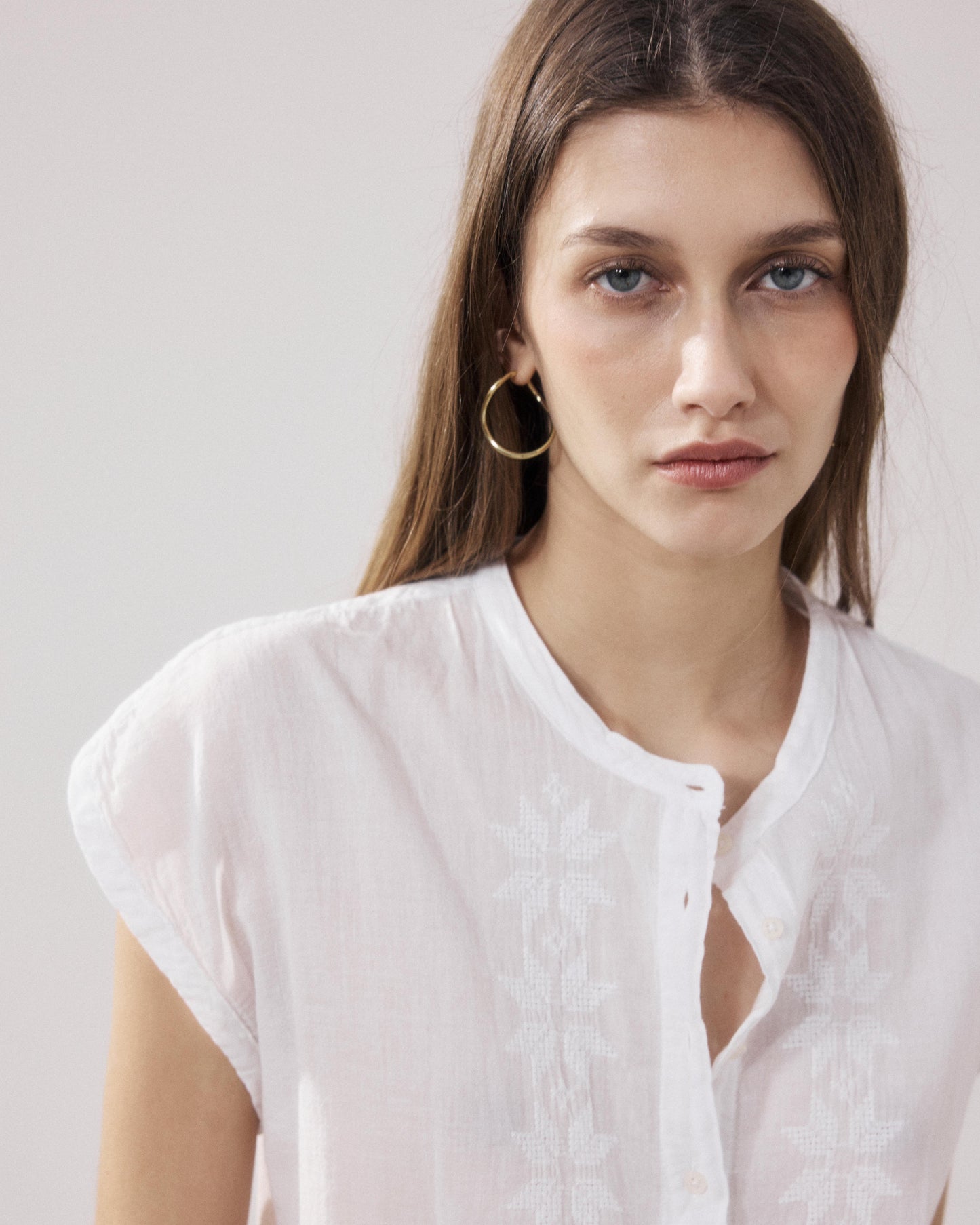 Women's White Teza Bi-fabric Cotton Shirt