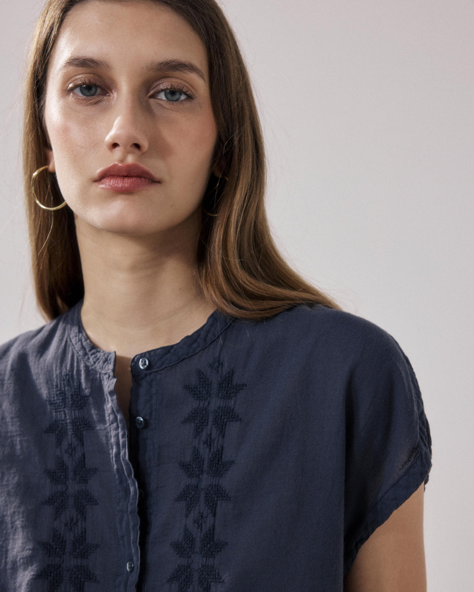 Teza Women's Coal Bi-fabric Cotton Shirt - Image alternative