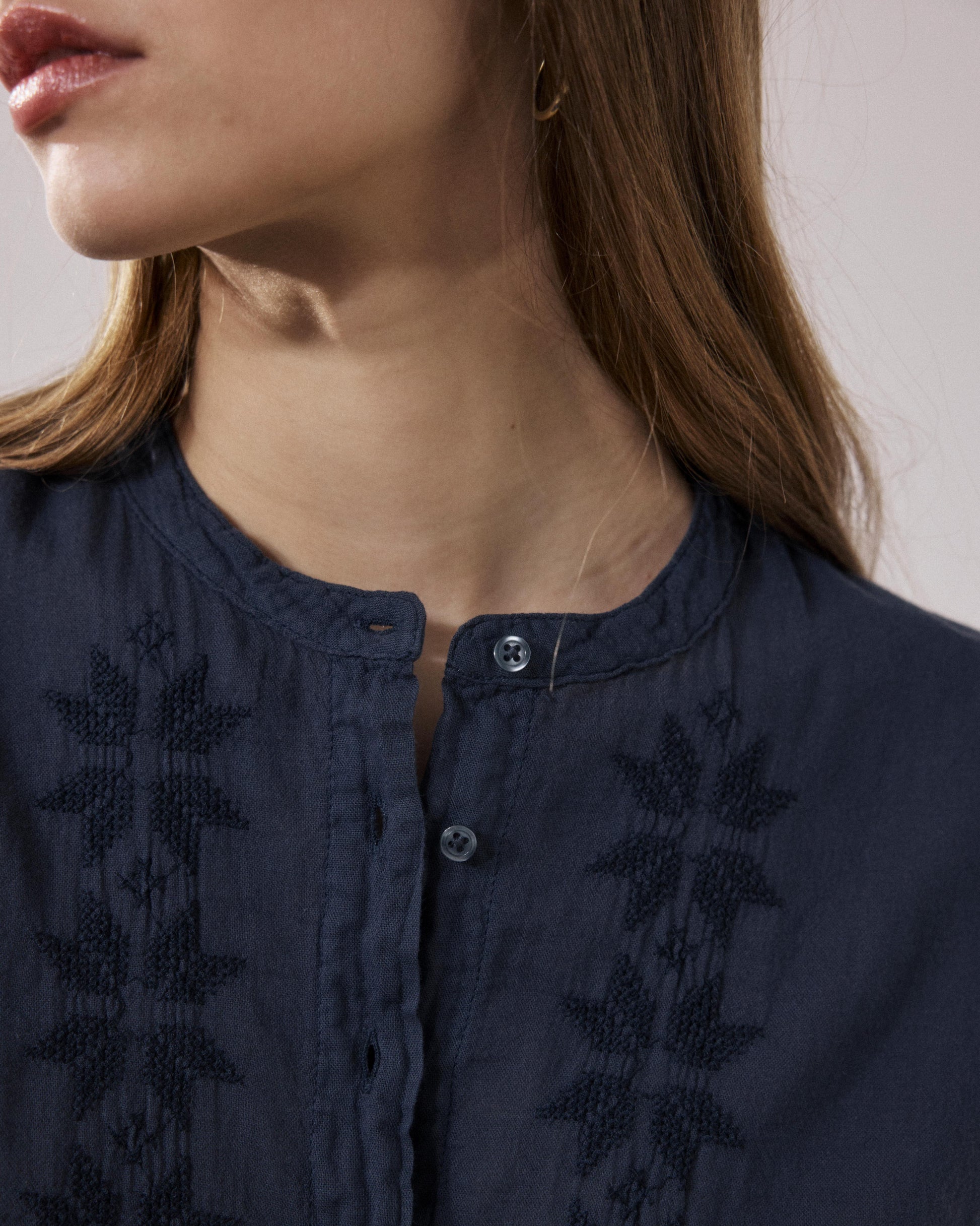 Women's Bi-fabric Cotton Shirt in Charcoal Teza