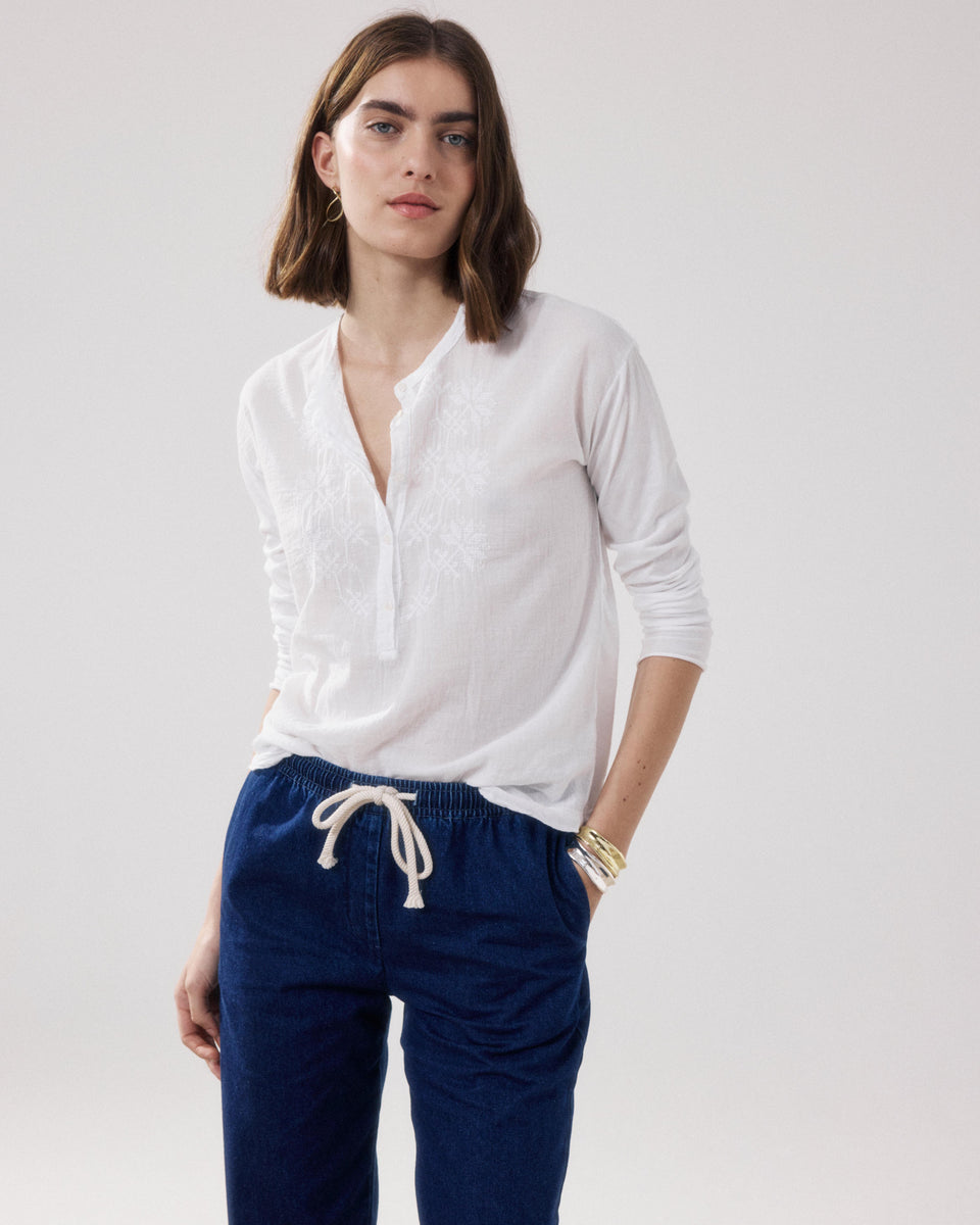 T-shirt Femme en Coton Bi-Matière Blanc Tuanne - Image 3
