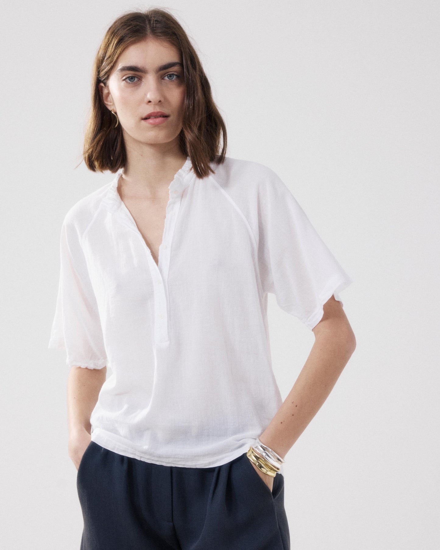 Chemise Femme en Coton Bi-Matière Blanc Tekke