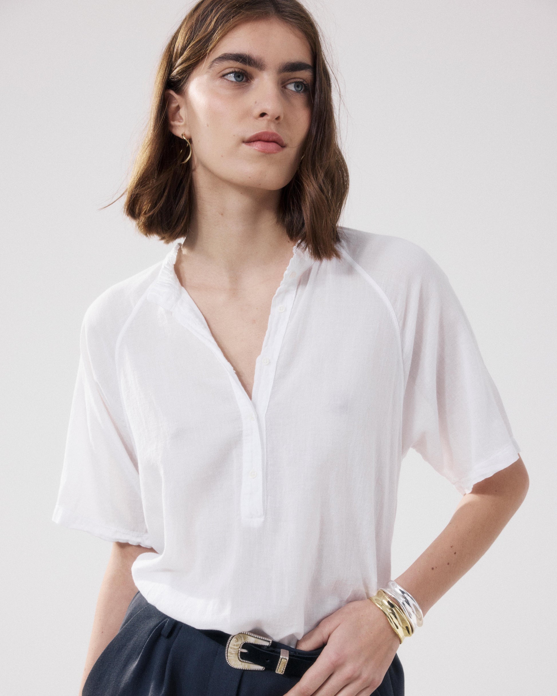 Chemise Femme en Coton Bi-Matière Blanc Tekke