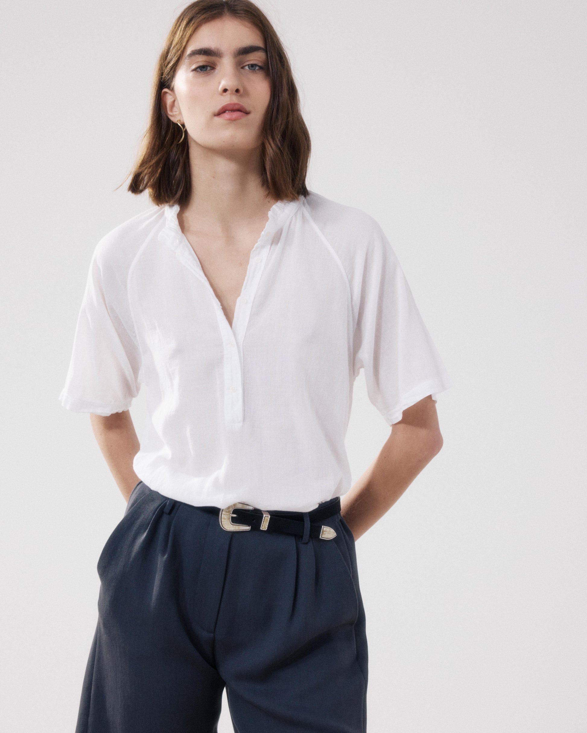 Chemise Femme en Coton Bi-Matière Blanc Tekke