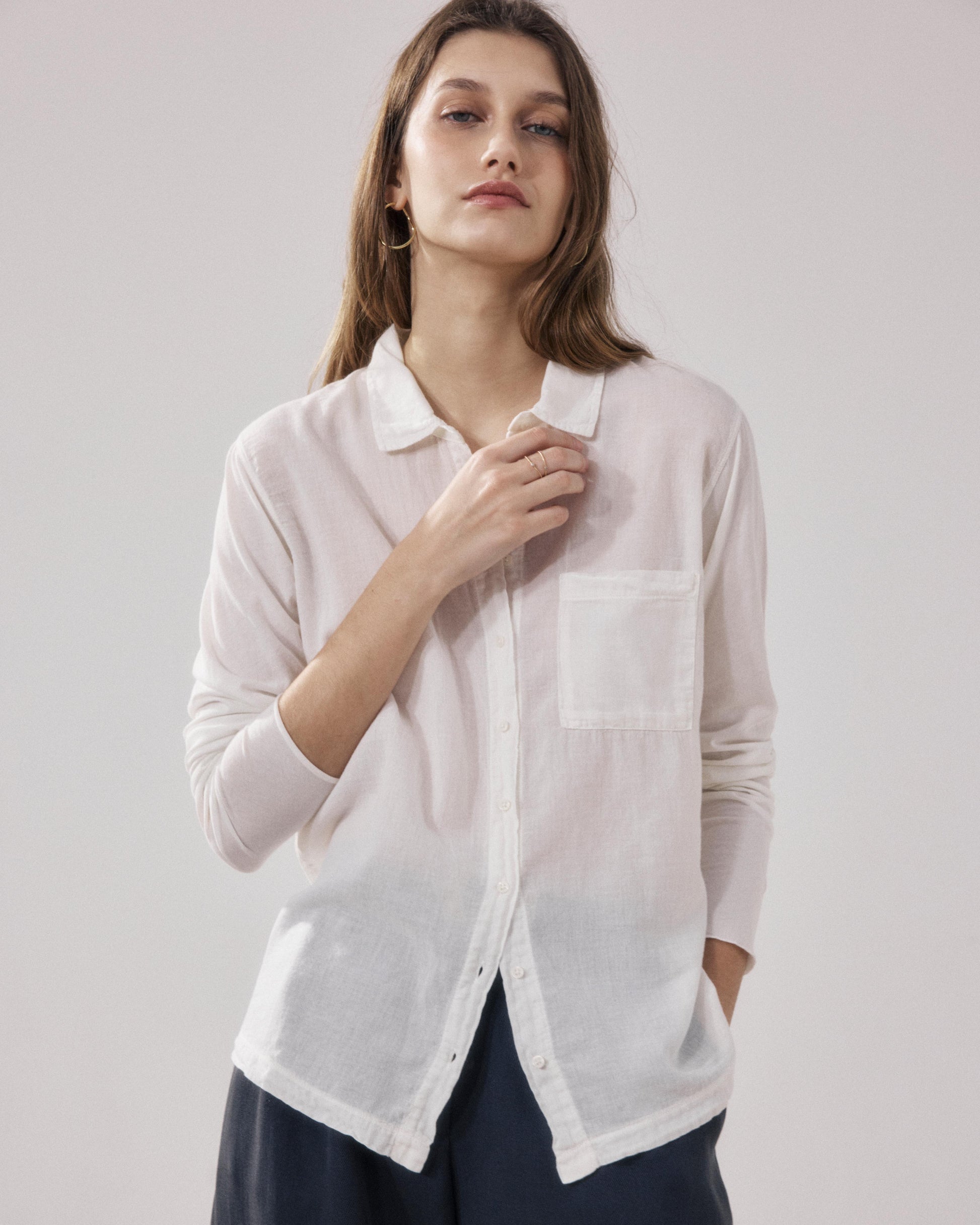 Chemise Femme en Coton Bi-Matière Ecru Tamy