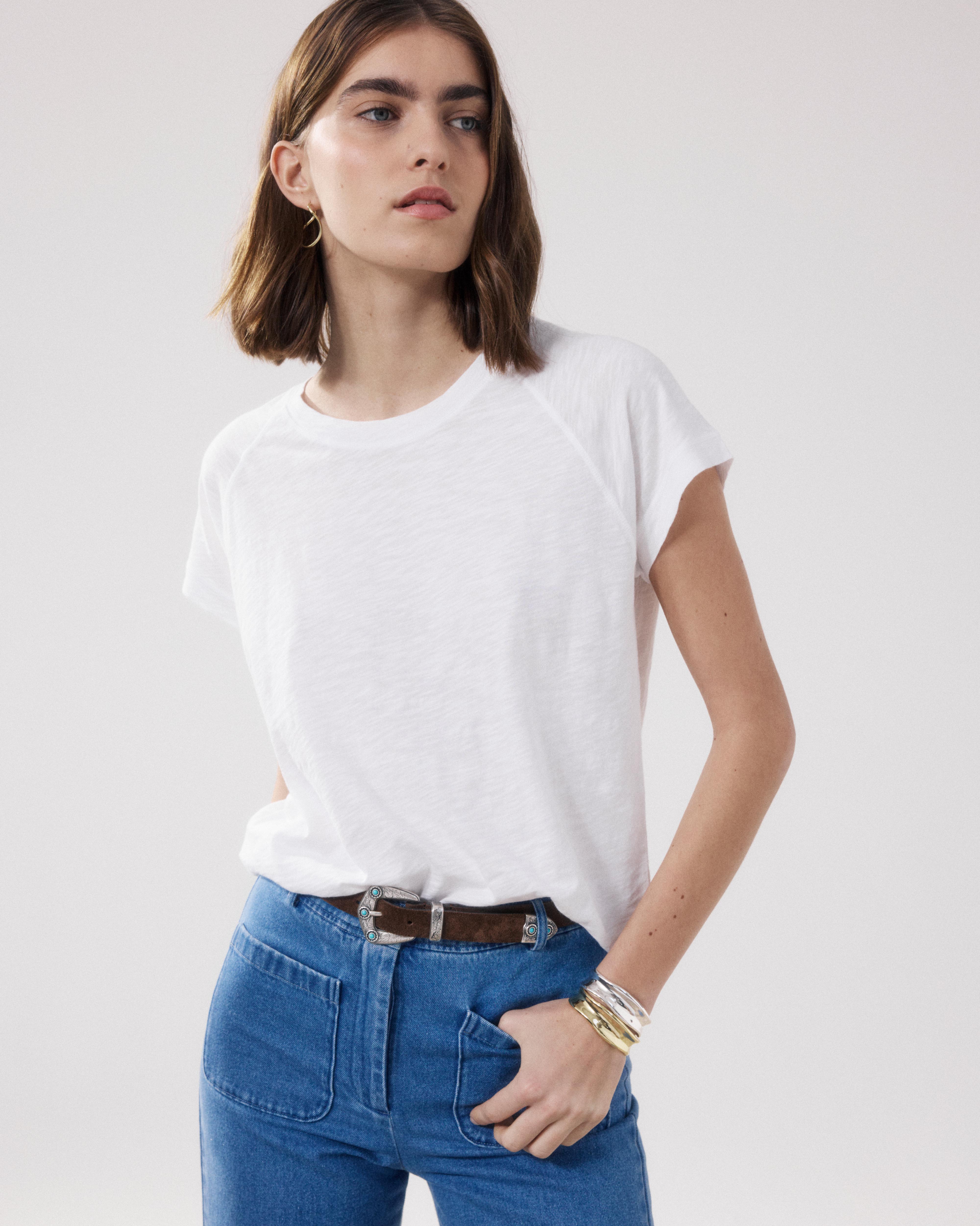 Teodal Women's White Slub Cotton T-shirt BFTL502-01 - Women's T