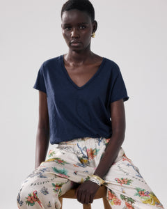 T-Shirt Femme en Coton Slub Bleu Nuit Tovony