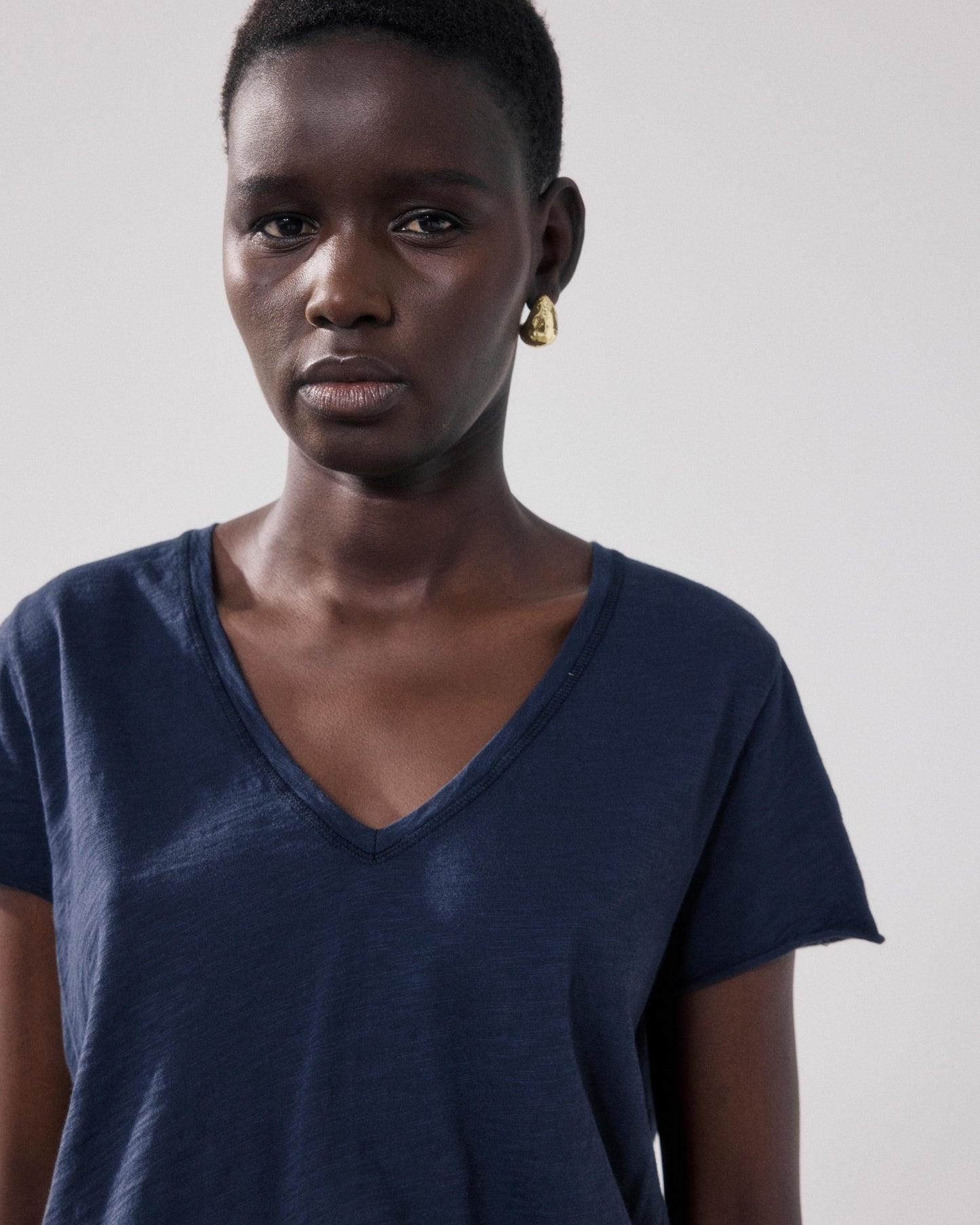 T-Shirt Femme en Coton Slub Bleu Nuit Tovony