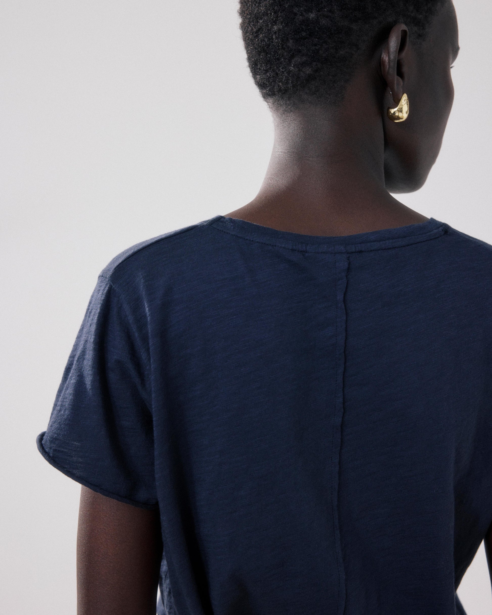 T-Shirt Femme en Coton Slub Bleu Nuit Tovony