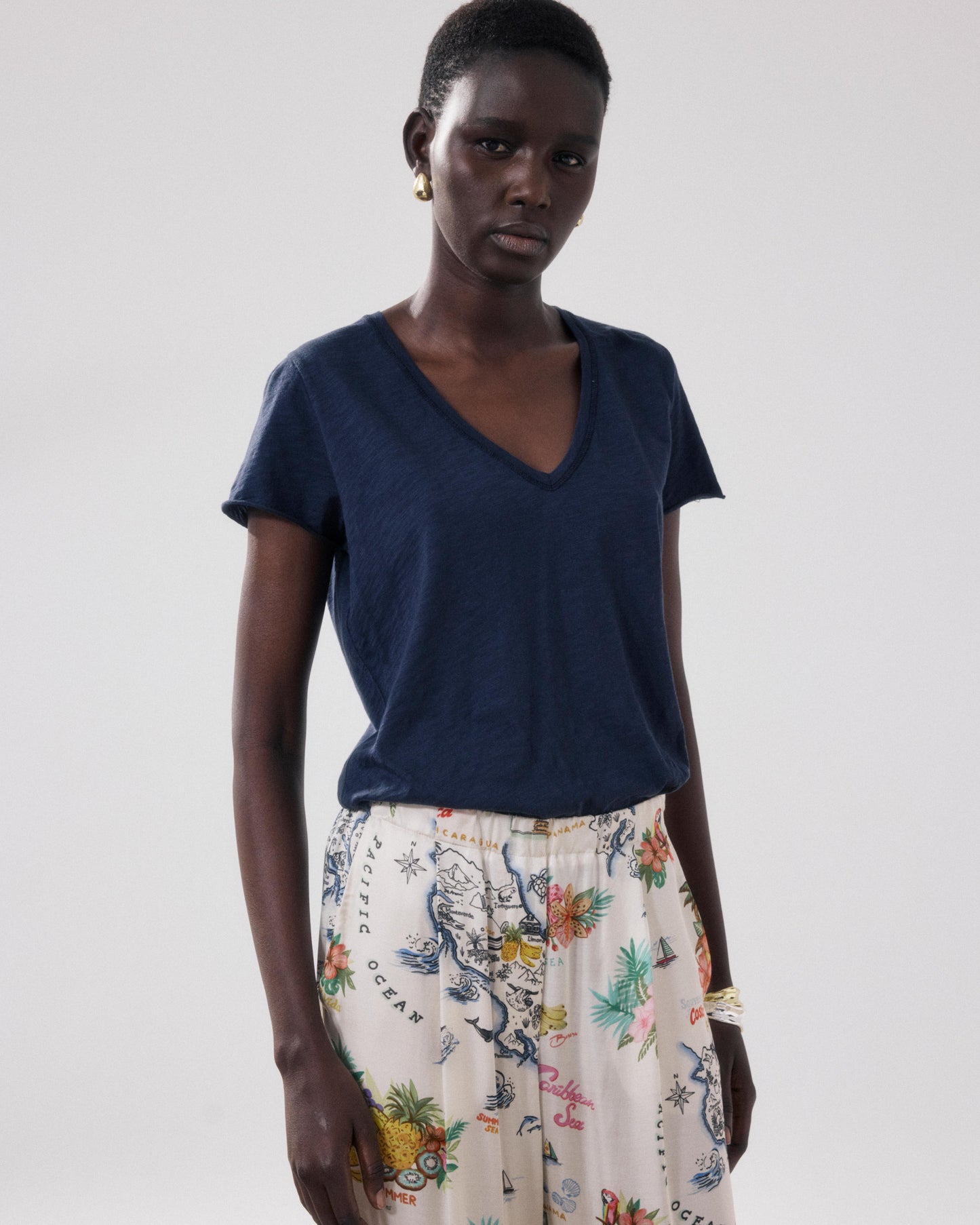 T-Shirt Femme en Coton Slub Bleu Nuit Tovony