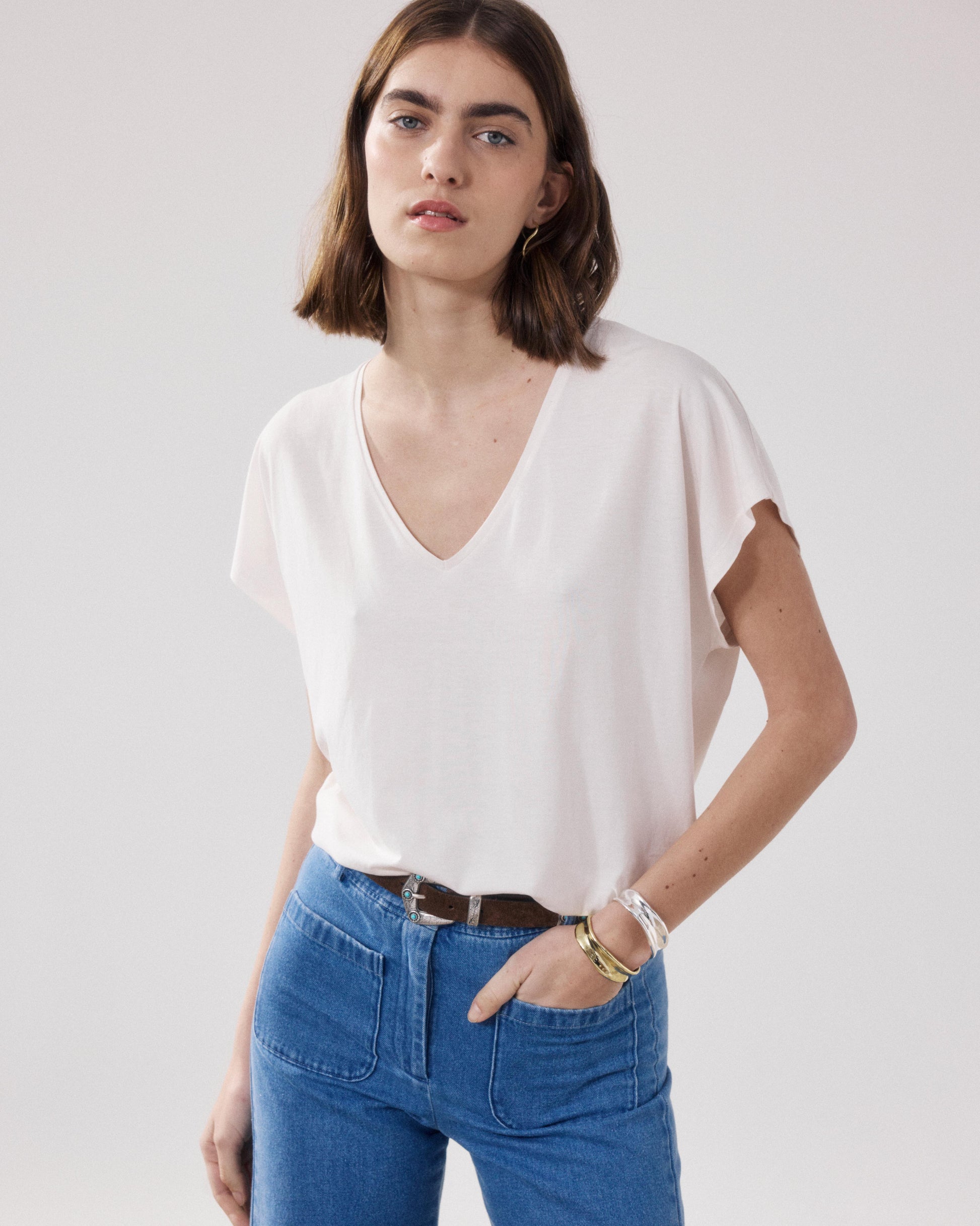 T-Shirt Femme en Lyocell & Coton Ecru Tokiyo