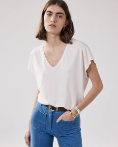 T-Shirt Femme en Lyocell & Coton Ecru Tokiyo