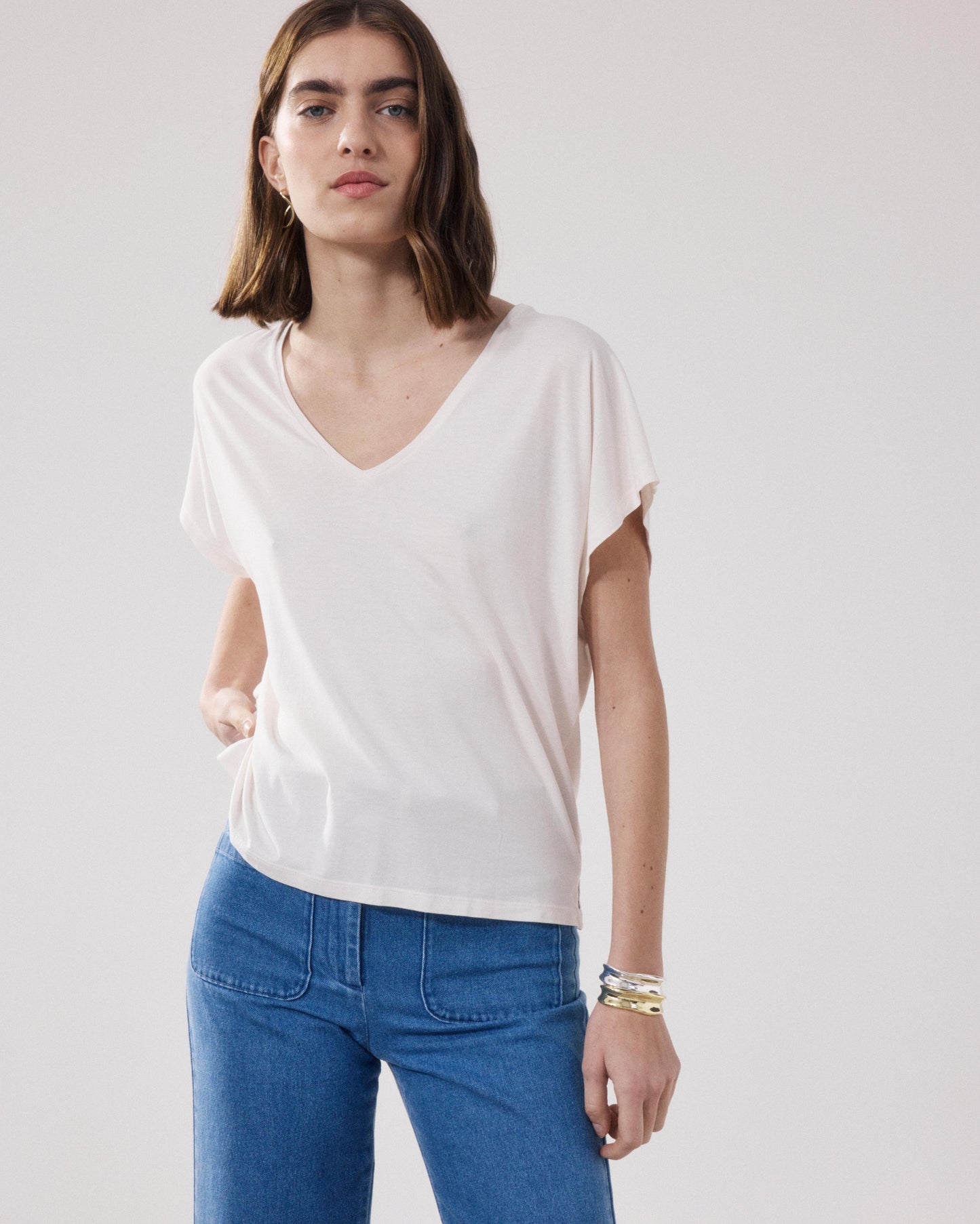 T-Shirt Femme en Lyocell & Coton Ecru Tokiyo