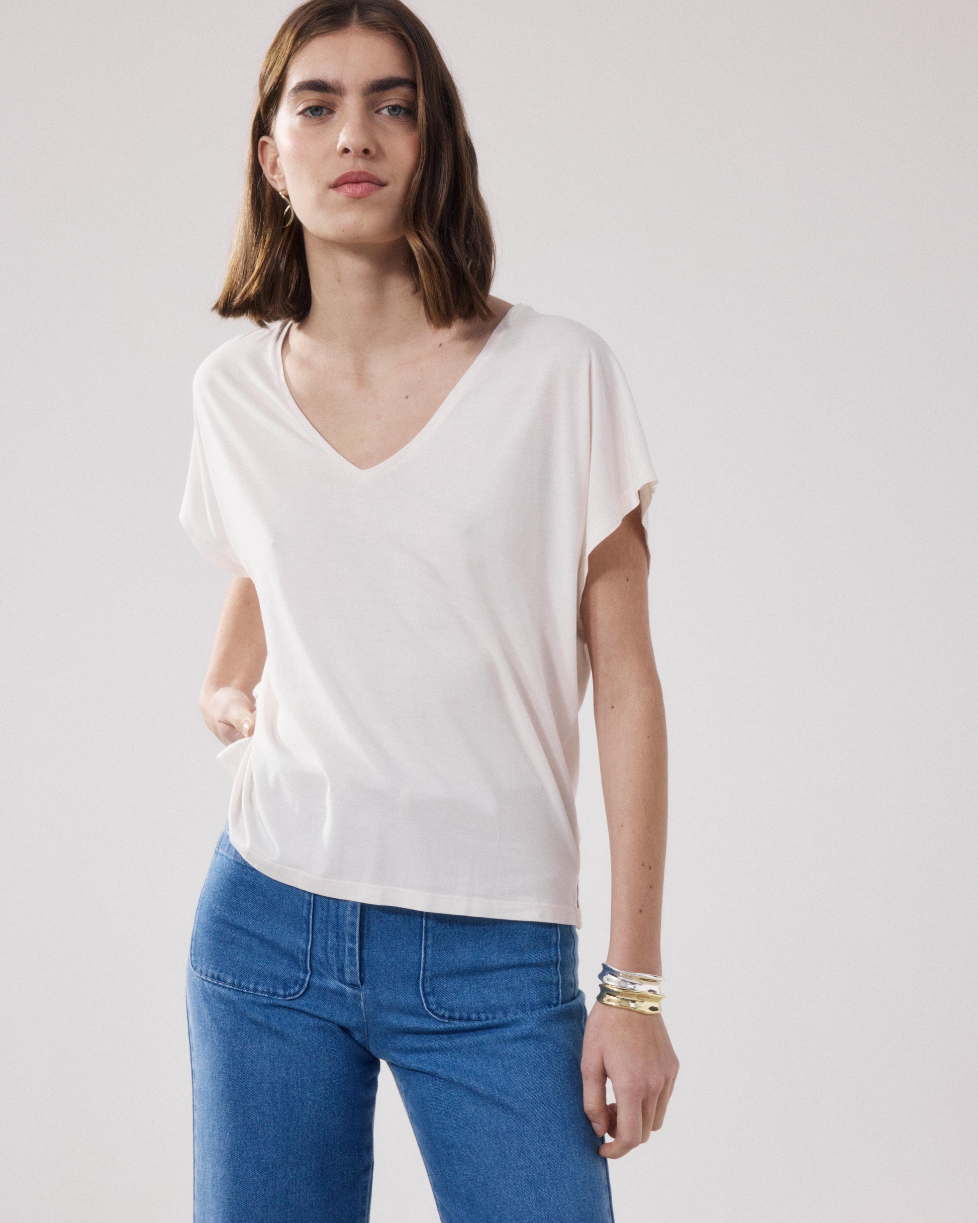 T-Shirt Femme en Lyocell & Coton Ecru Tokiyo