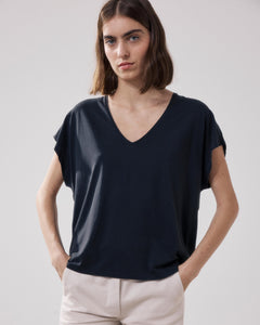 T-Shirt Femme en Lyocell & Coton Noir Tokiyo