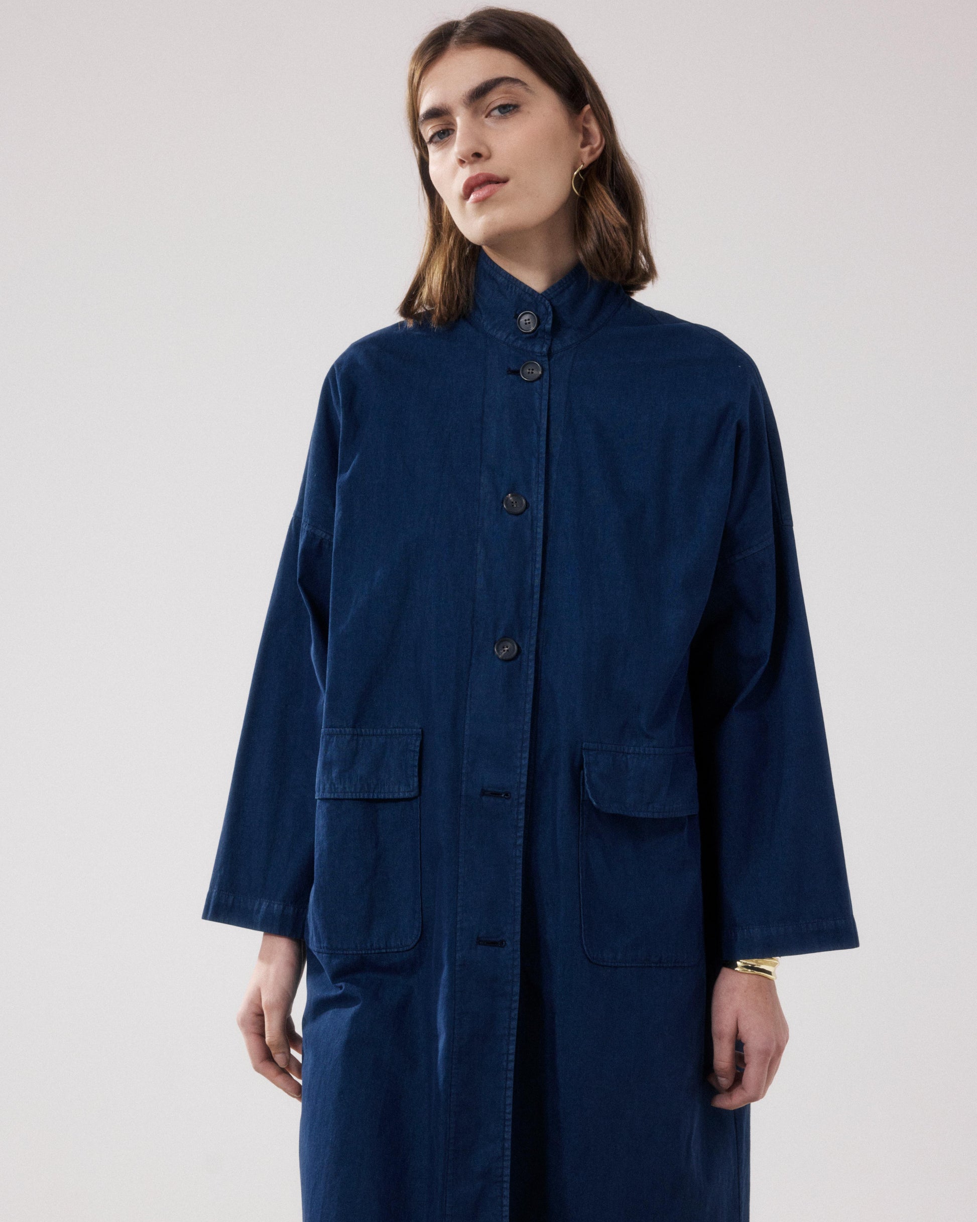 Manteau Femme en Gabardine De Coton Bleu Nuit Valor