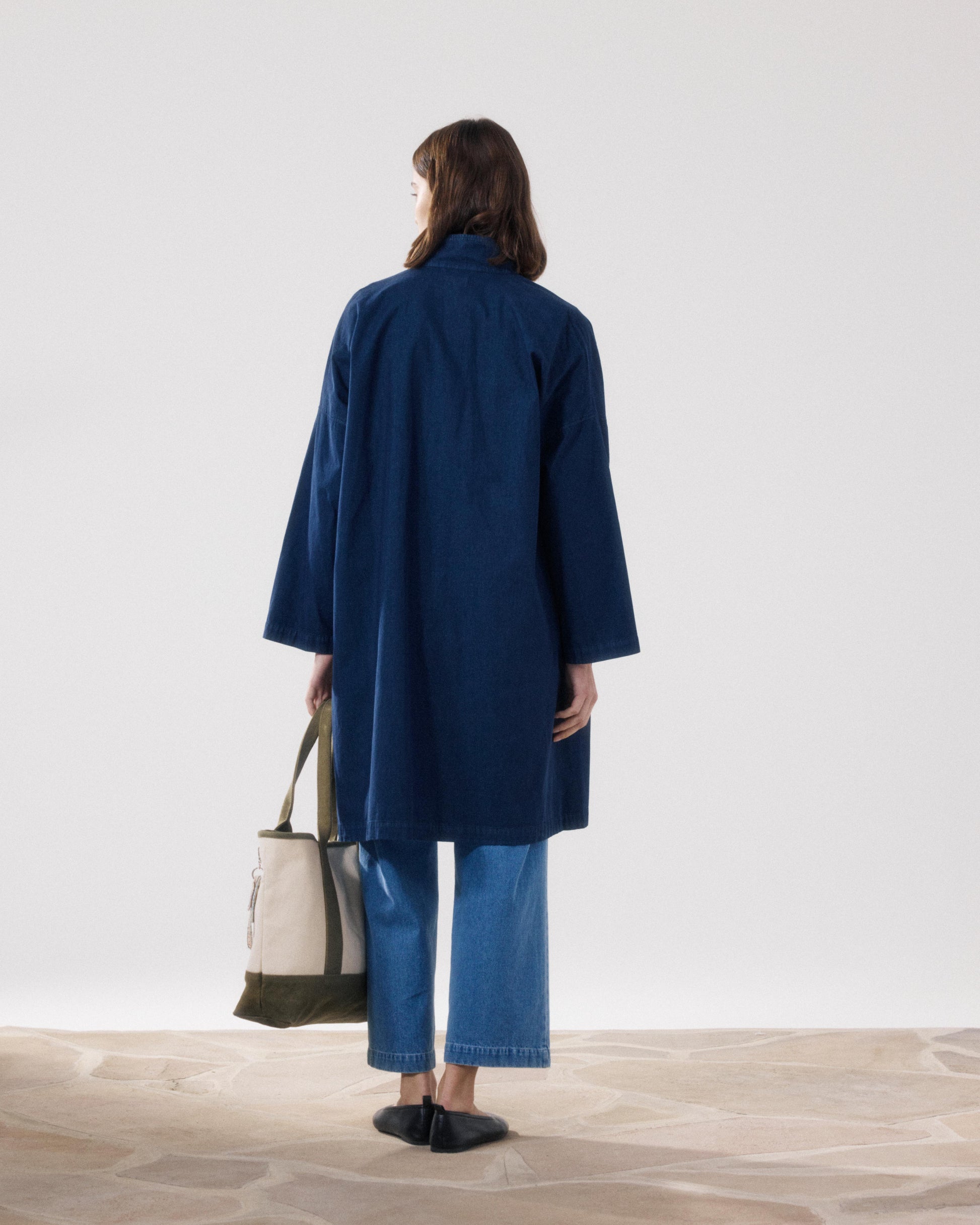 Manteau Femme en Gabardine De Coton Bleu Nuit Valor