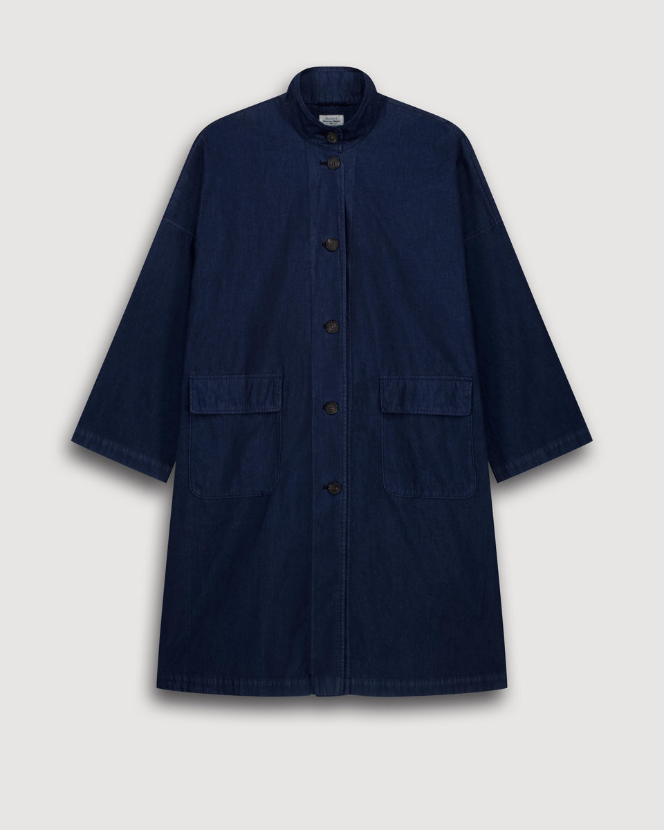 Abrigo de gabardina de algodón azul medianoche para mujer Valor - Image 3