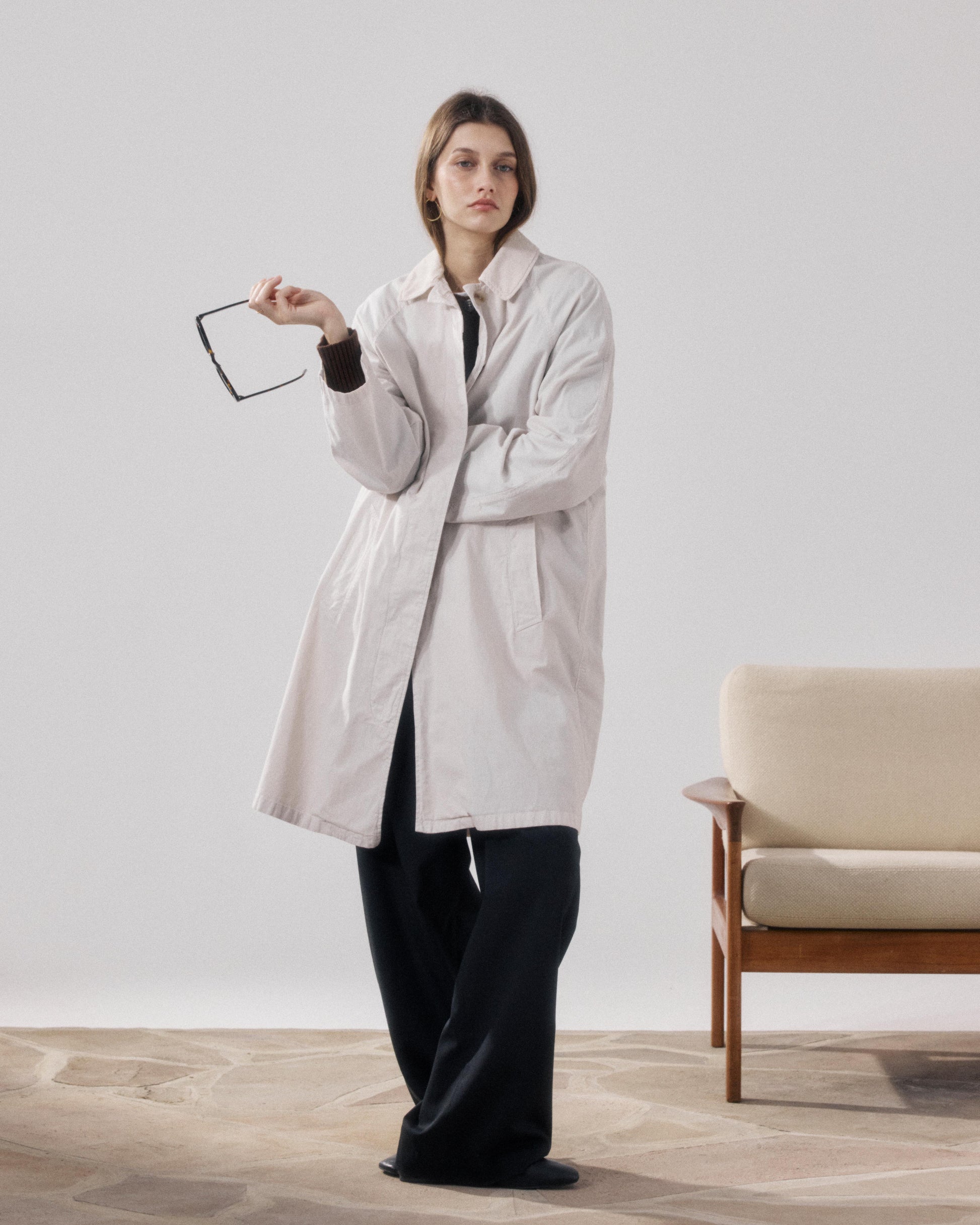 Women's Beige Cotton Gabardine Coat Vibe BFVF600-21