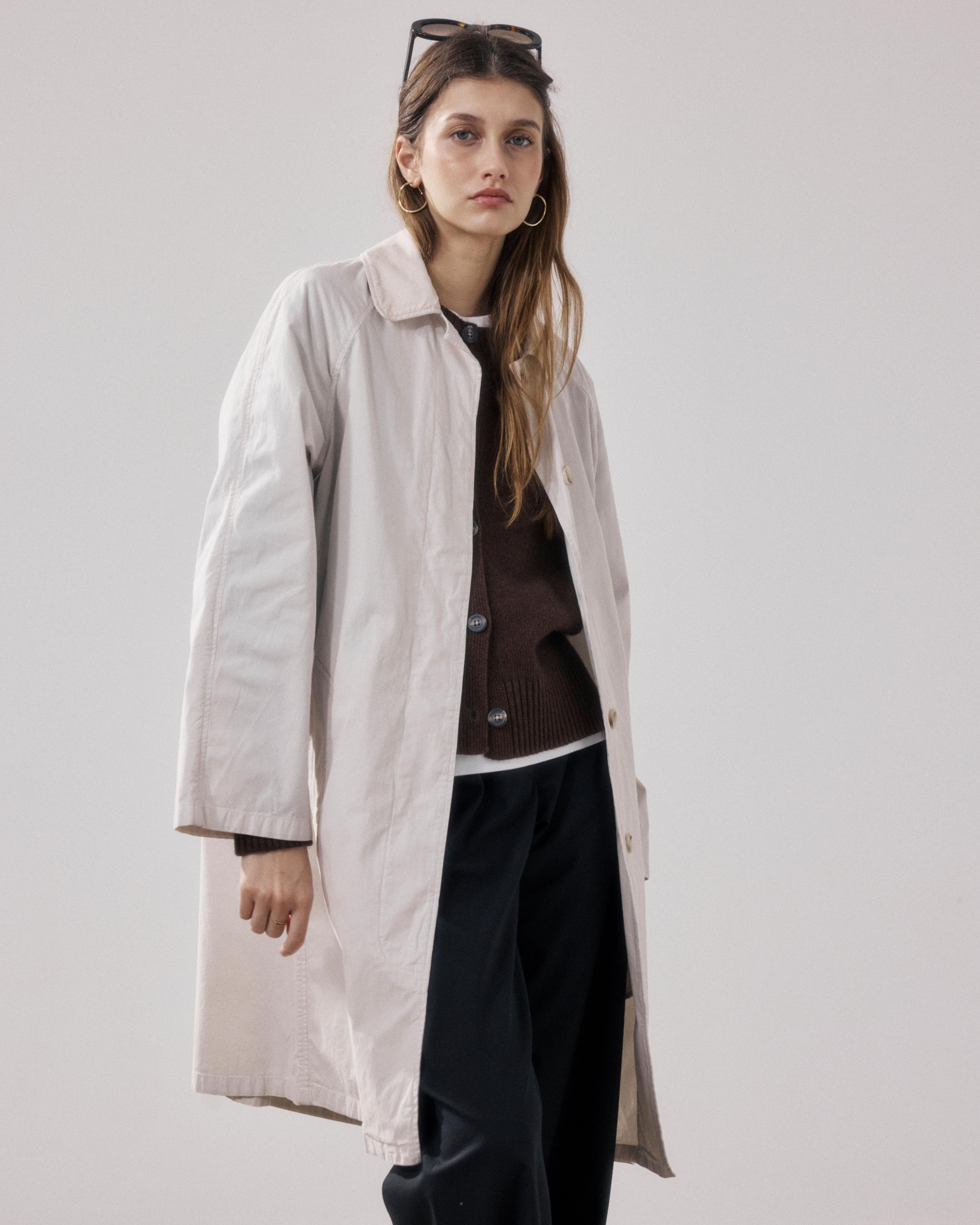 Vibe Women's Beige Cotton Gabardine Coat BFVF600-21 - Women's Coat