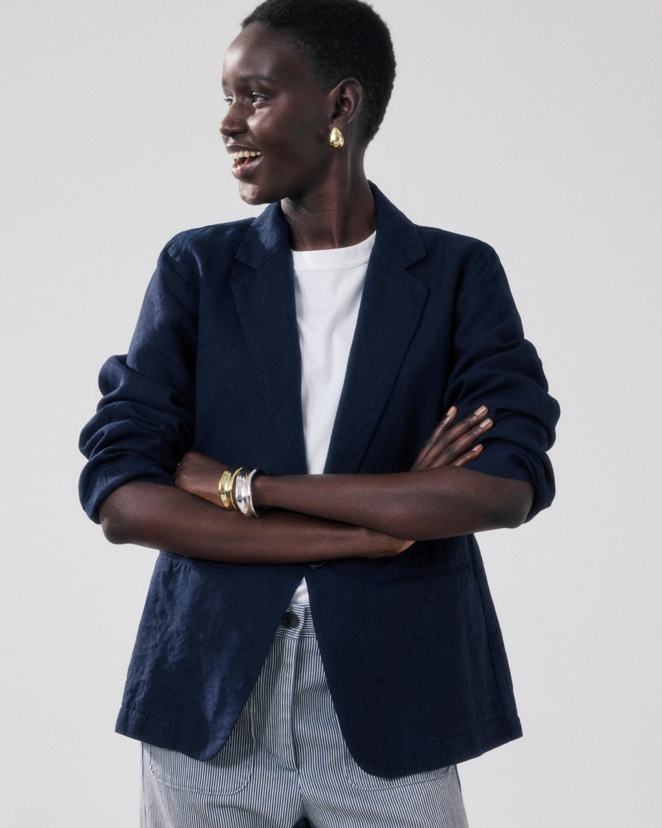 Virna Women's Bleu Nuit Linen Jacket - Image principale