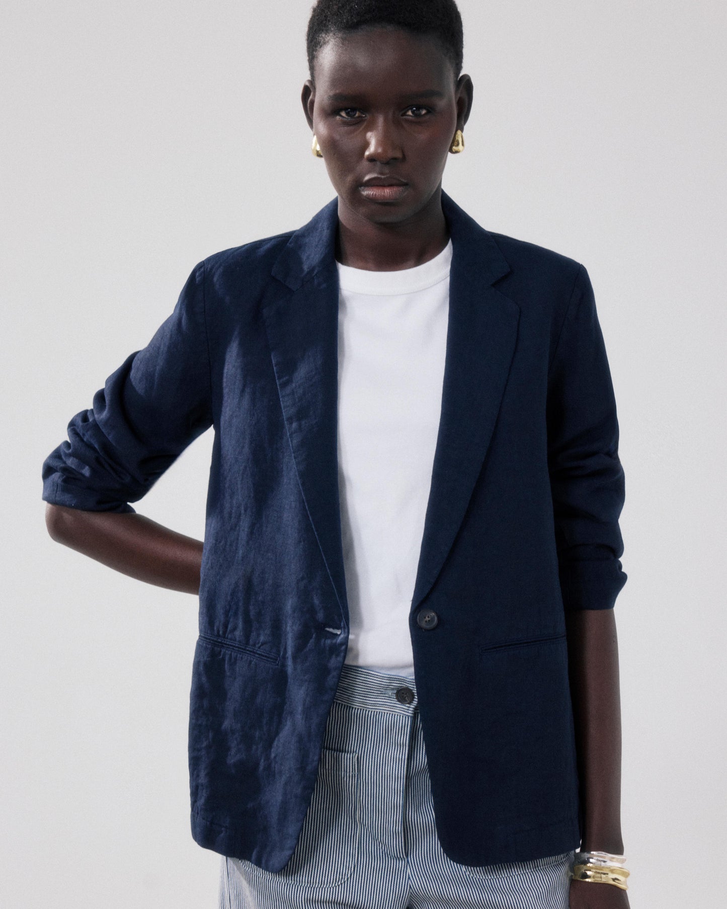 Veste Femme en Lin Bleu Nuit Virna BFVH606-43