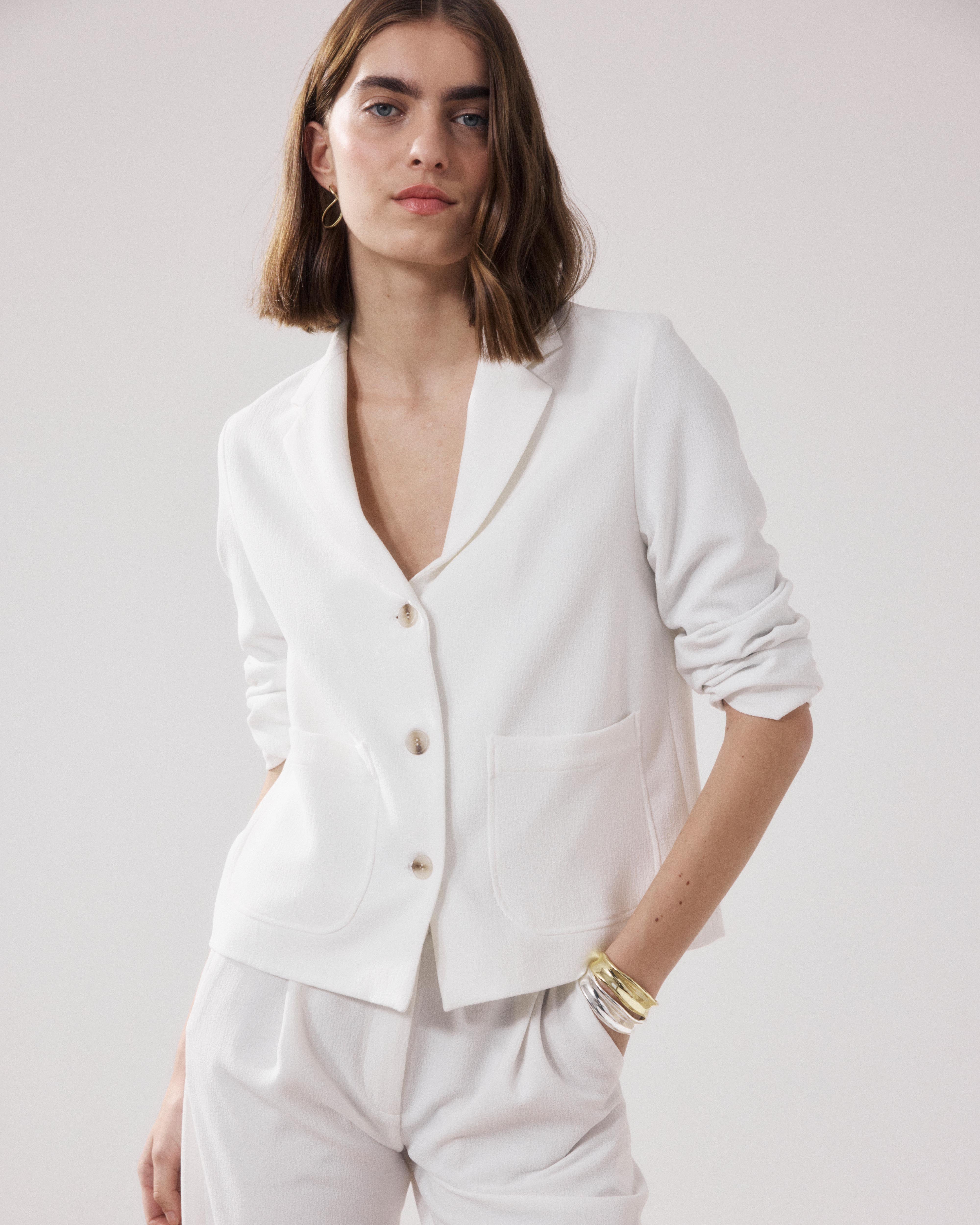 Vizir Women's White Crepe Jacket BFVJ613-01 - Women's Jacket