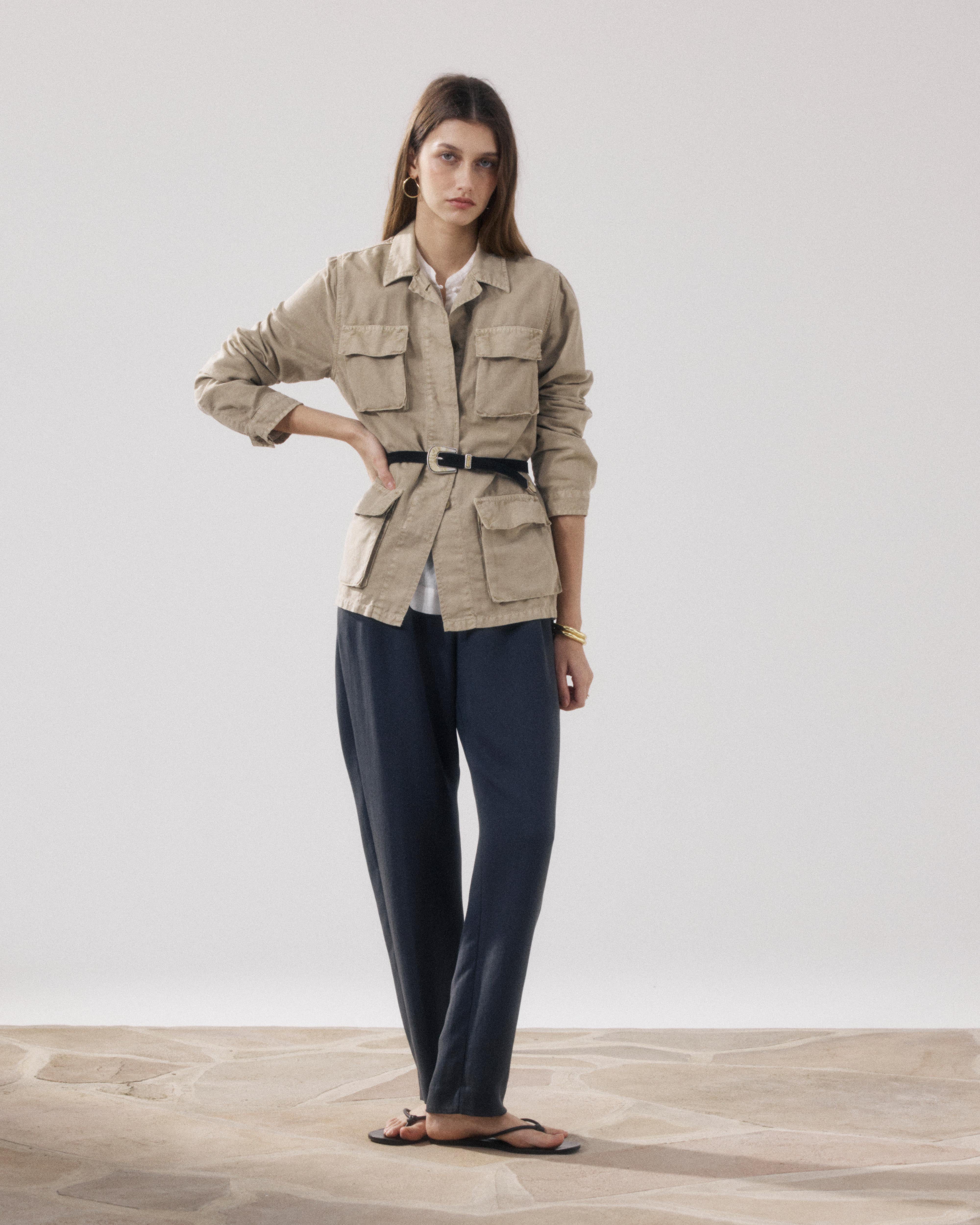 Veste Femme en Toile De Lin & Coton Khaki Vea BFVT557-02 - Veste