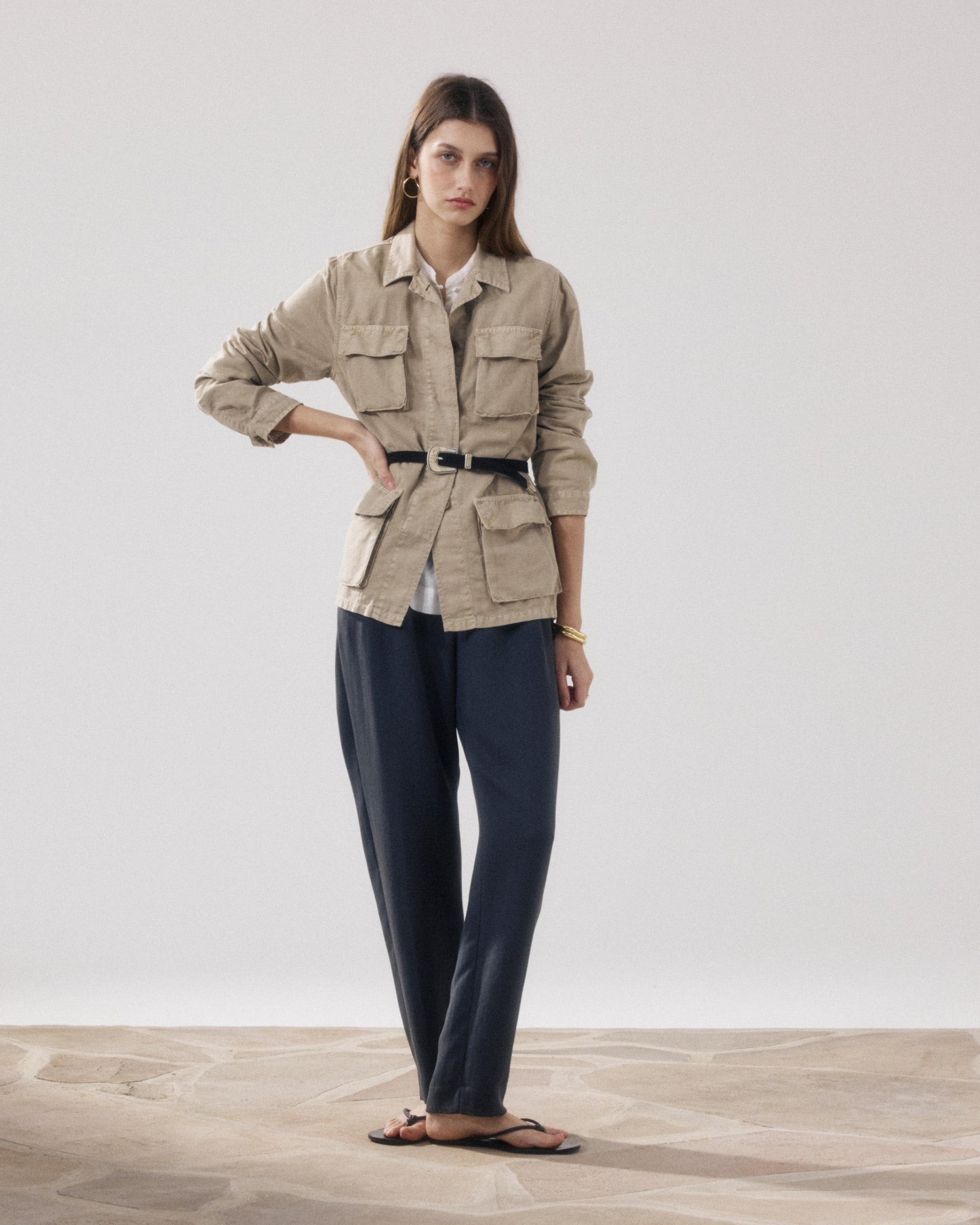 Women's Khaki Linen & Cotton Jacket Vea BFVT557-02