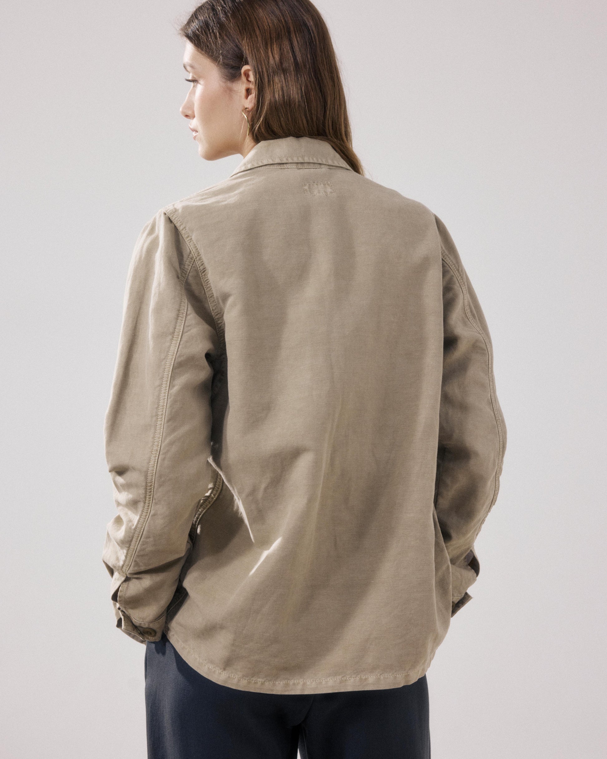 Women's Khaki Linen & Cotton Jacket Vea BFVT557-02