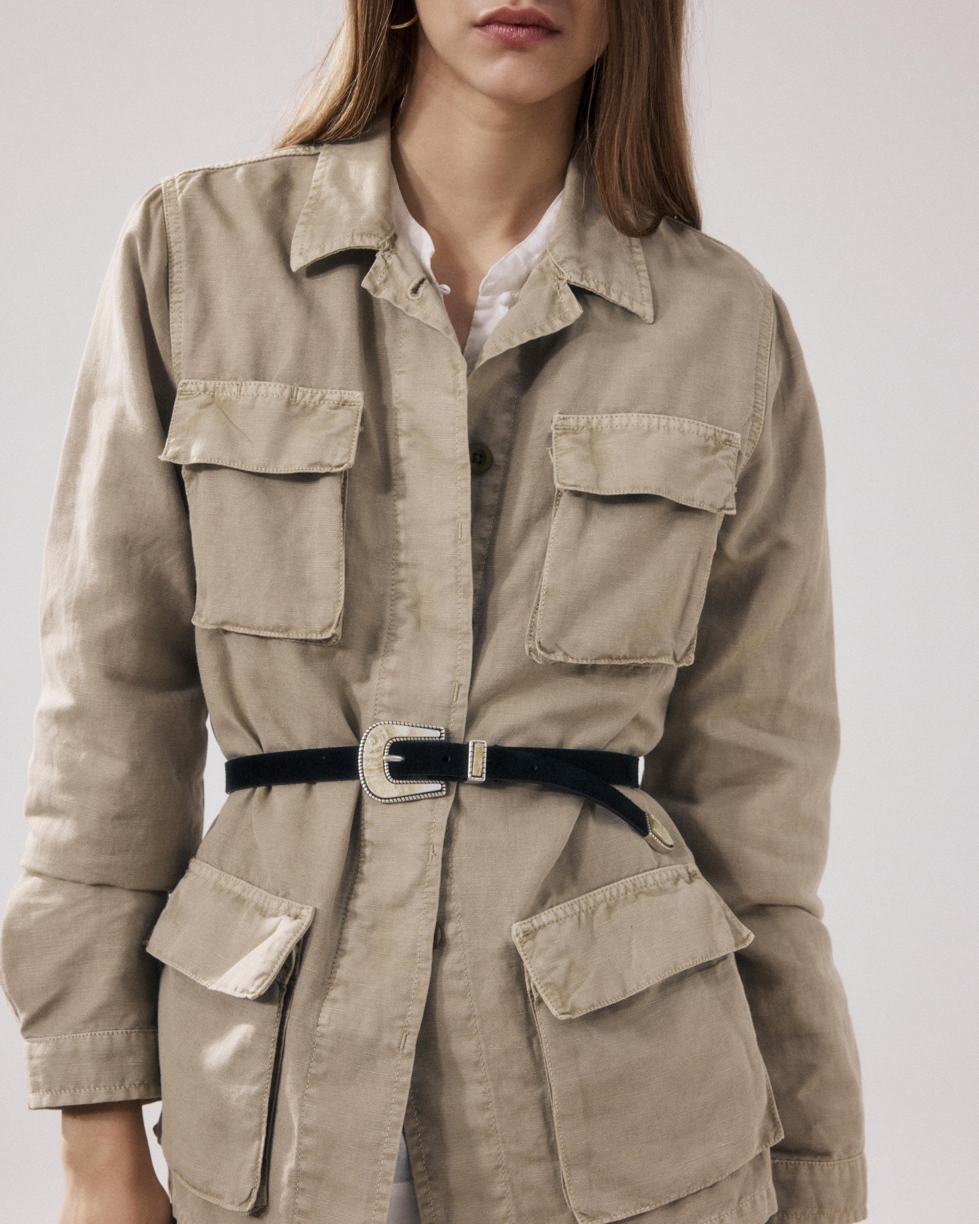 Women's Khaki Linen & Cotton Jacket Vea BFVT557-02