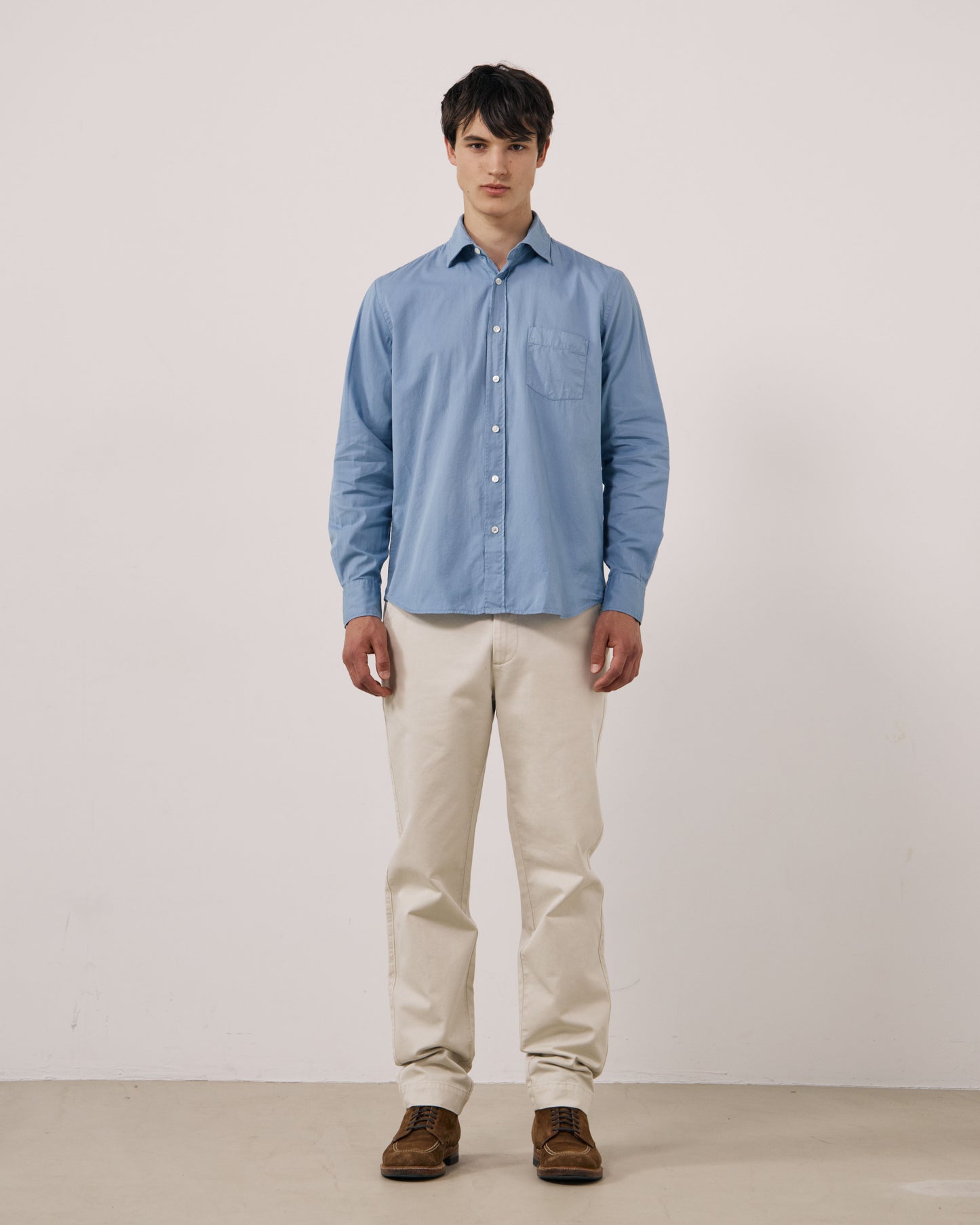 Chemise Homme en Gabardine de Coton Bleu Chambray Paul