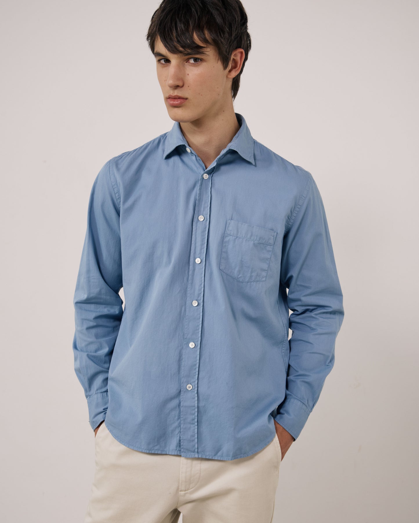 Chemise Homme en Gabardine de Coton Bleu Chambray Paul