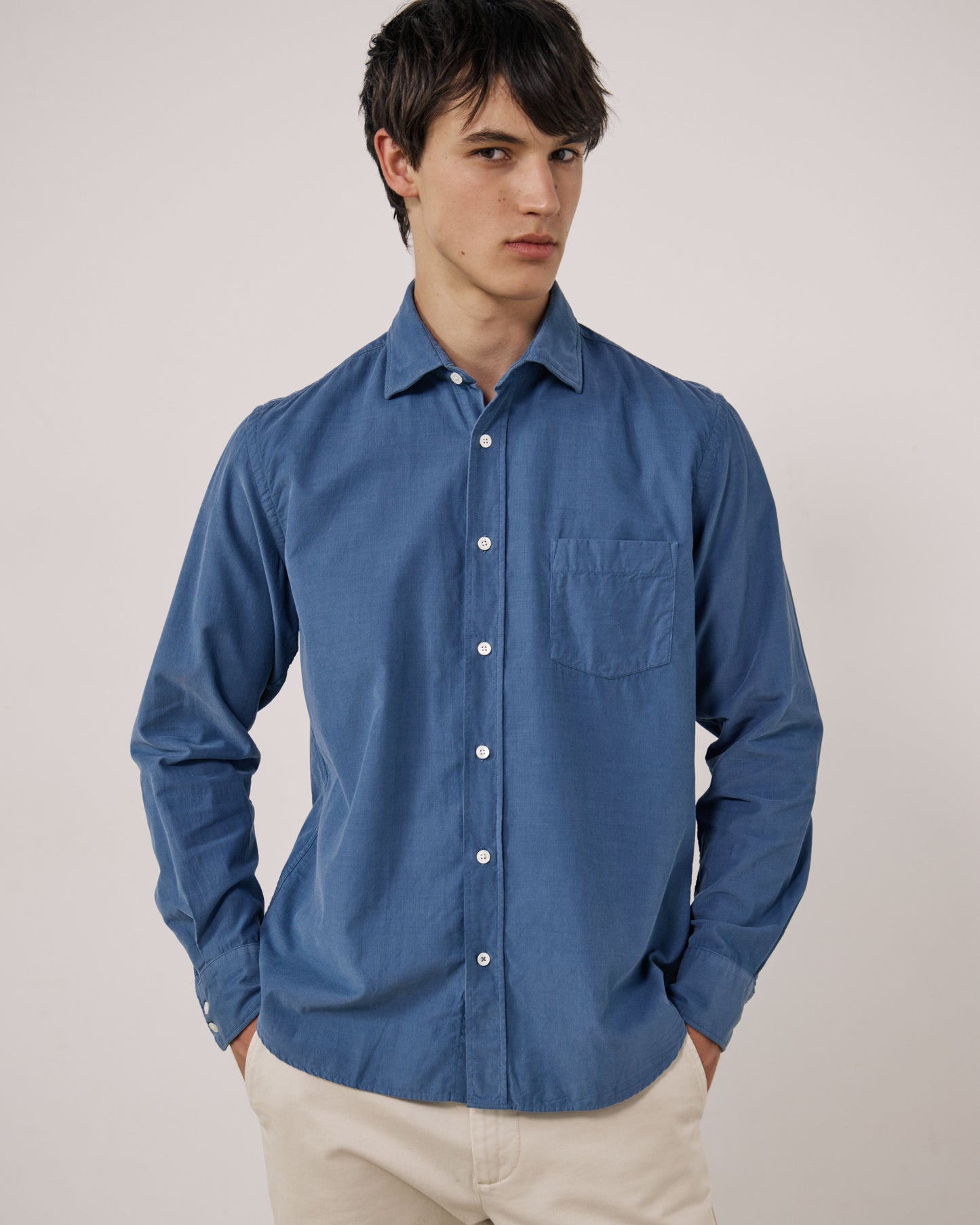 Chemise Homme en Velours Côtelé Fin Bleu Cobalt Paul