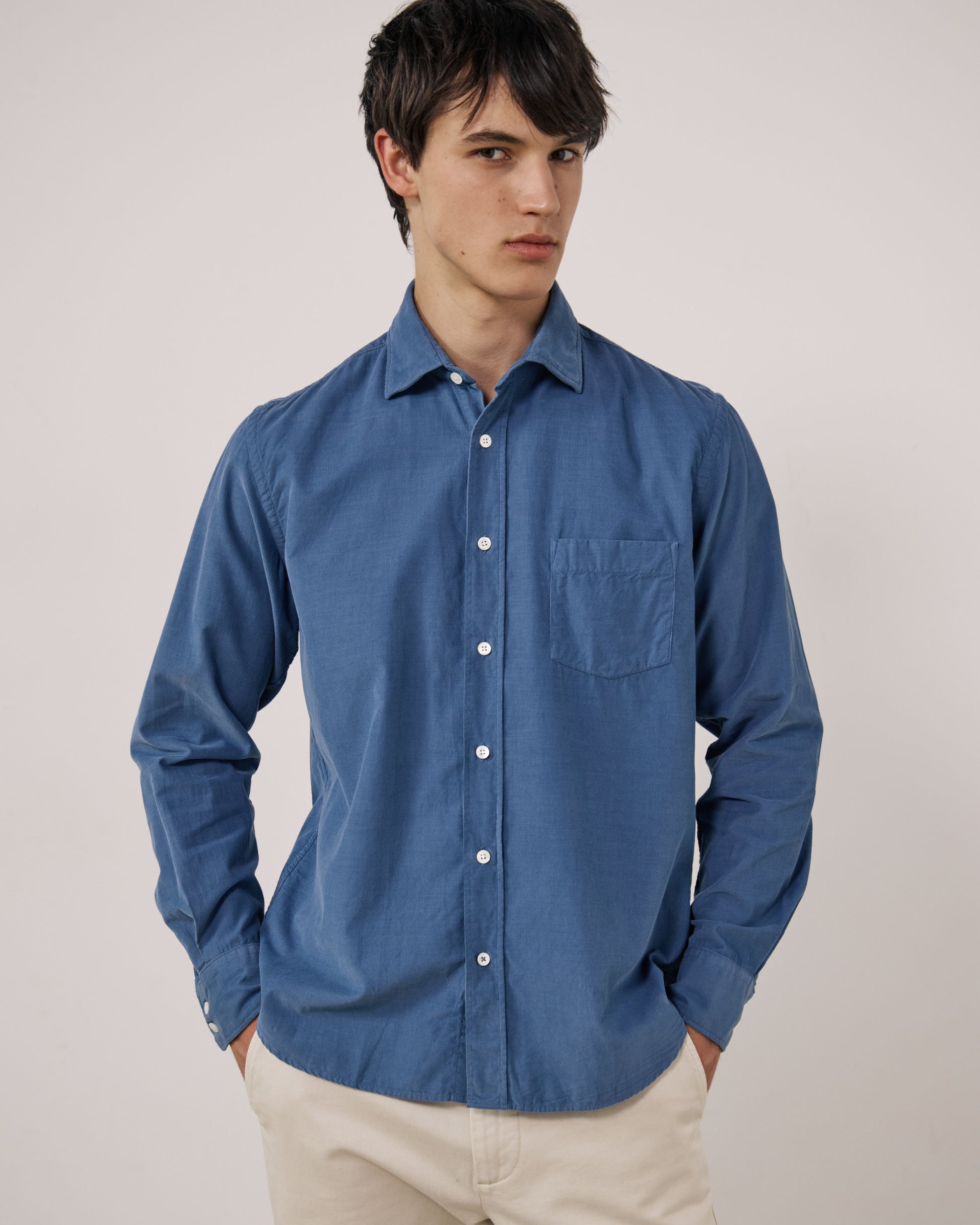 Chemise Homme en Velours Côtelé Fin Bleu Cobalt Paul