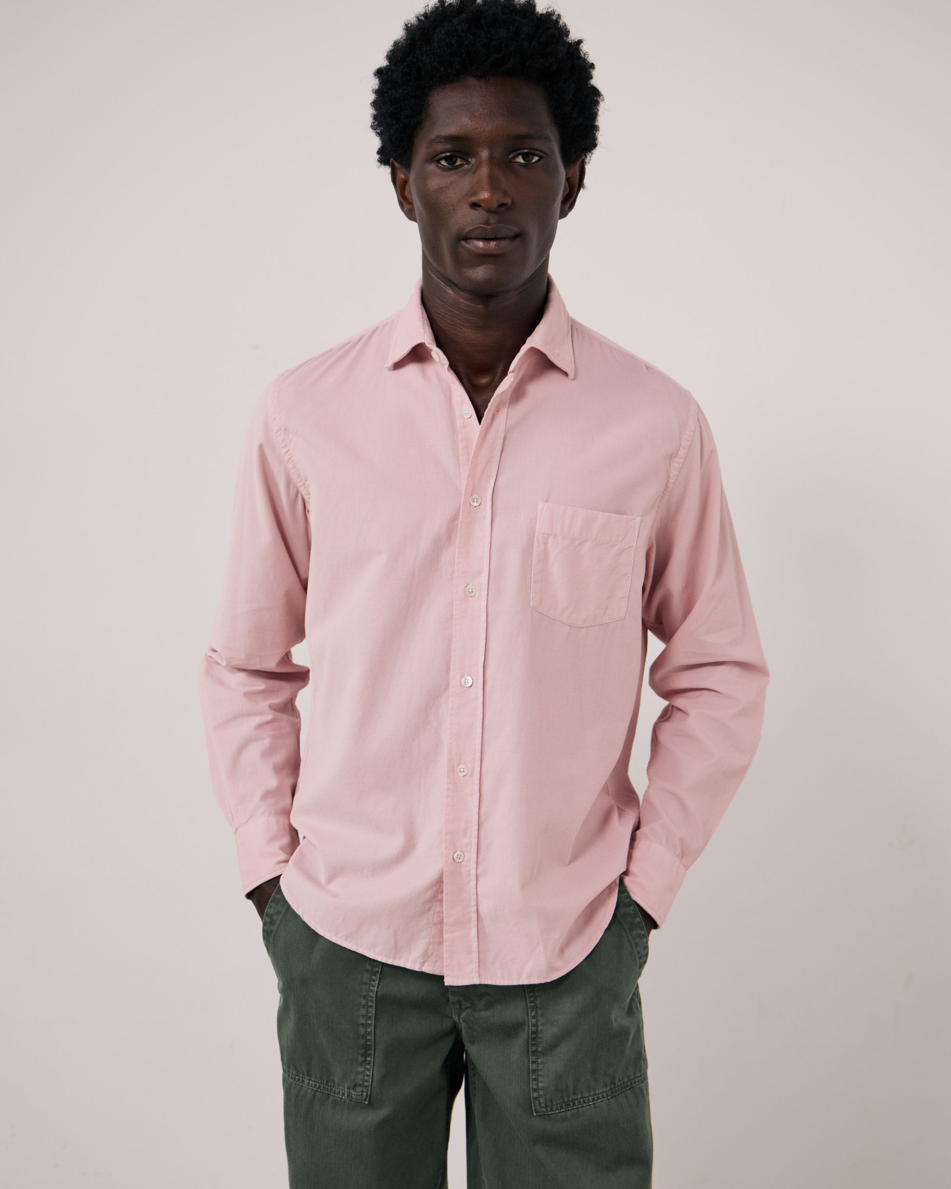 Chemise Homme en Velours Côtelé Fin Rose Poudré Paul