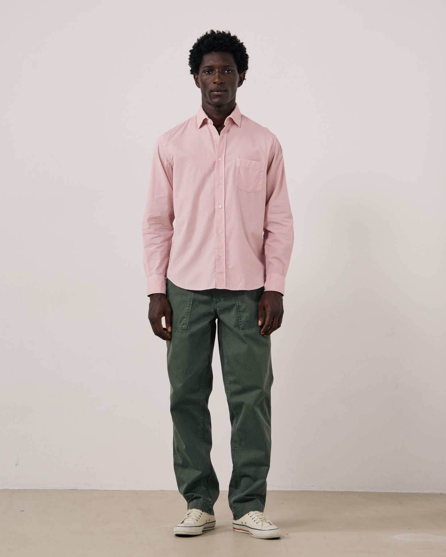 Chemise Homme en Velours Côtelé Fin Rose Poudré Paul