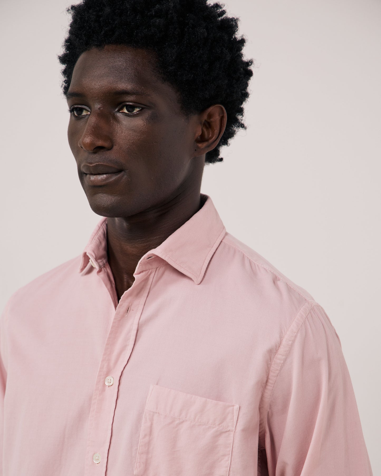 Chemise Homme en Velours Côtelé Fin Rose Poudré Paul